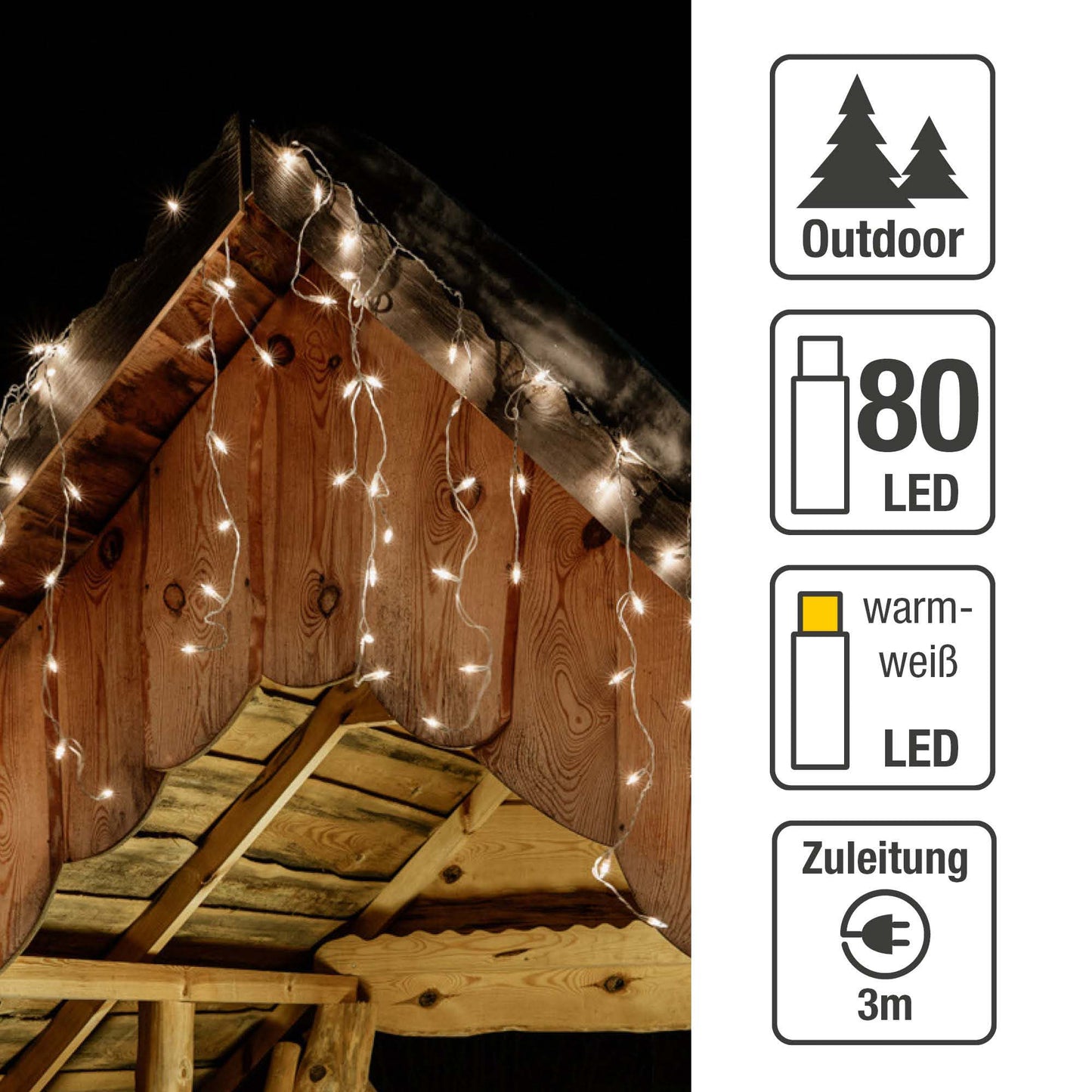 80-tlg. LED-Eislichtvorhang, "System-Profi", warm-weiß, weißes Kabel, 190 x 60 cm, verlängerbar, Basis-Set 555417+555455