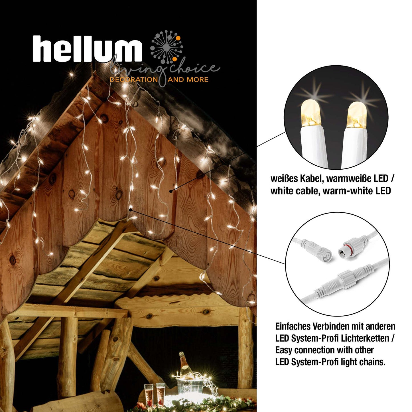 80-tlg. LED-Eislichtvorhang, "System-Profi", warm-weiß, weißes Kabel, 190 x 60 cm, verlängerbar, Basis-Set 555417+555455