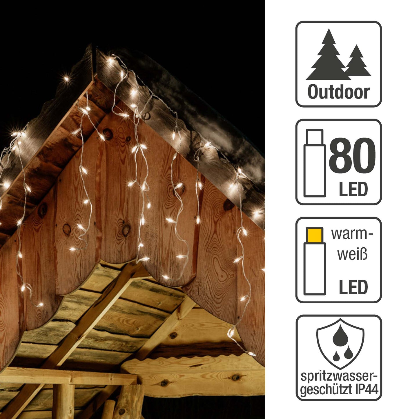 80-tlg. LED-Eislichtvorhang, "System-Profi", warm-weiß, weißes Kabel, 190 x 60 cm, verlängerbar, Verlängerung, ohne Stecker