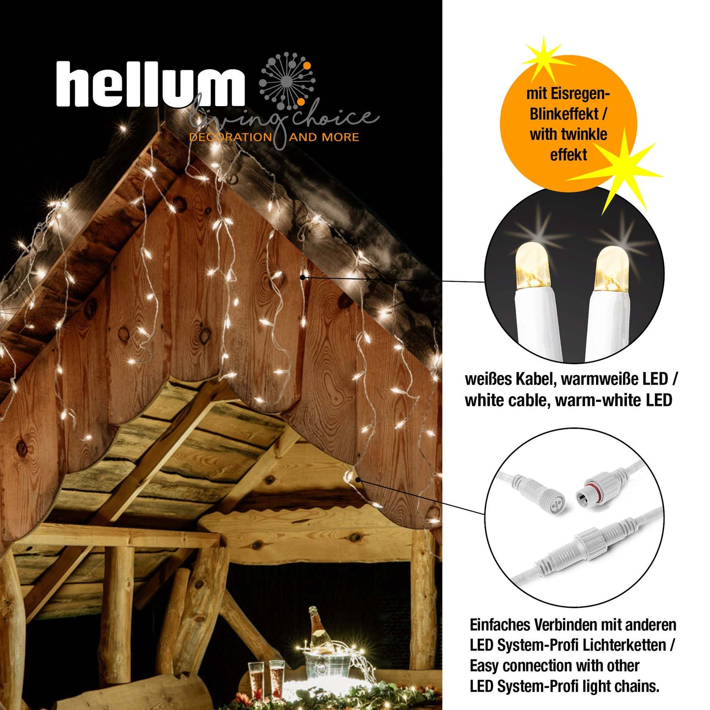 LED-Eislichtvorhang, 80 LEDs ww, ohne Zuleitung, teilw. blinkend
