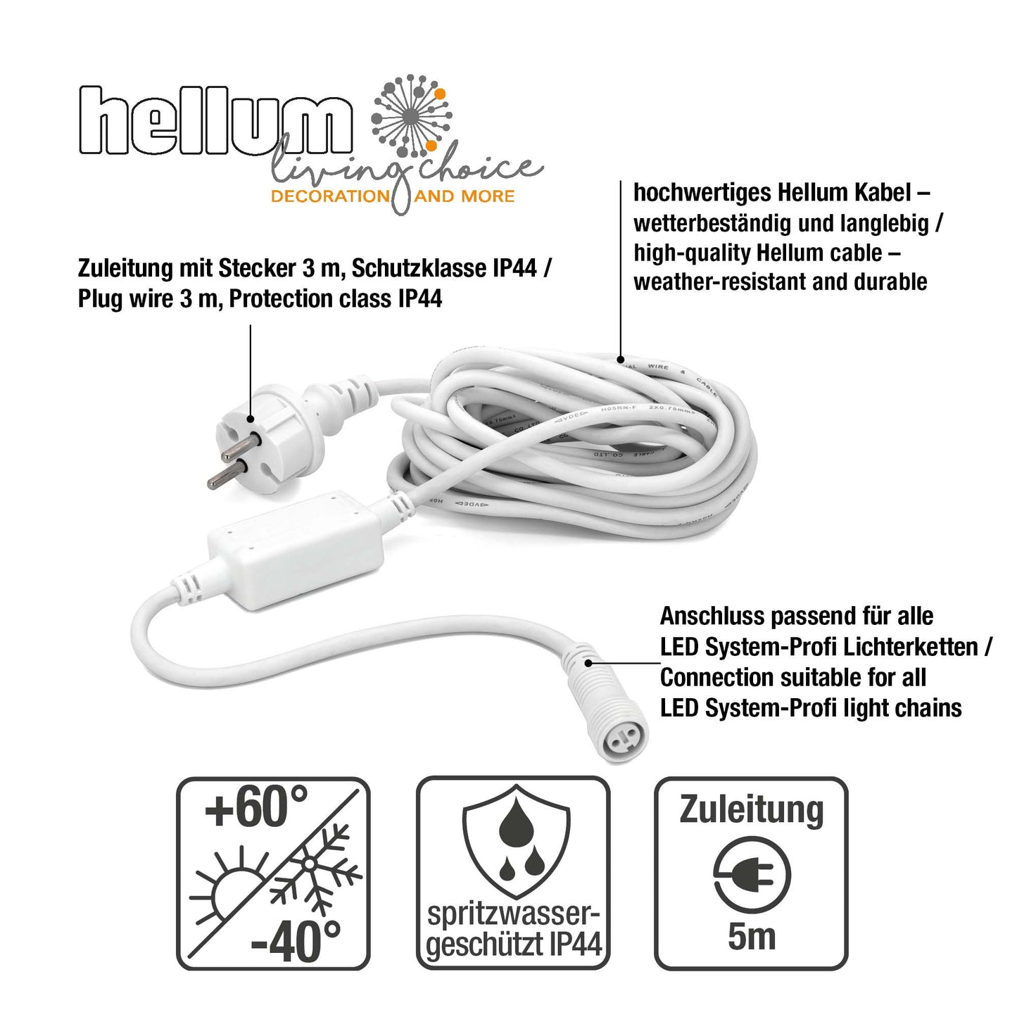 Zuleitung 5m weißes Kabel