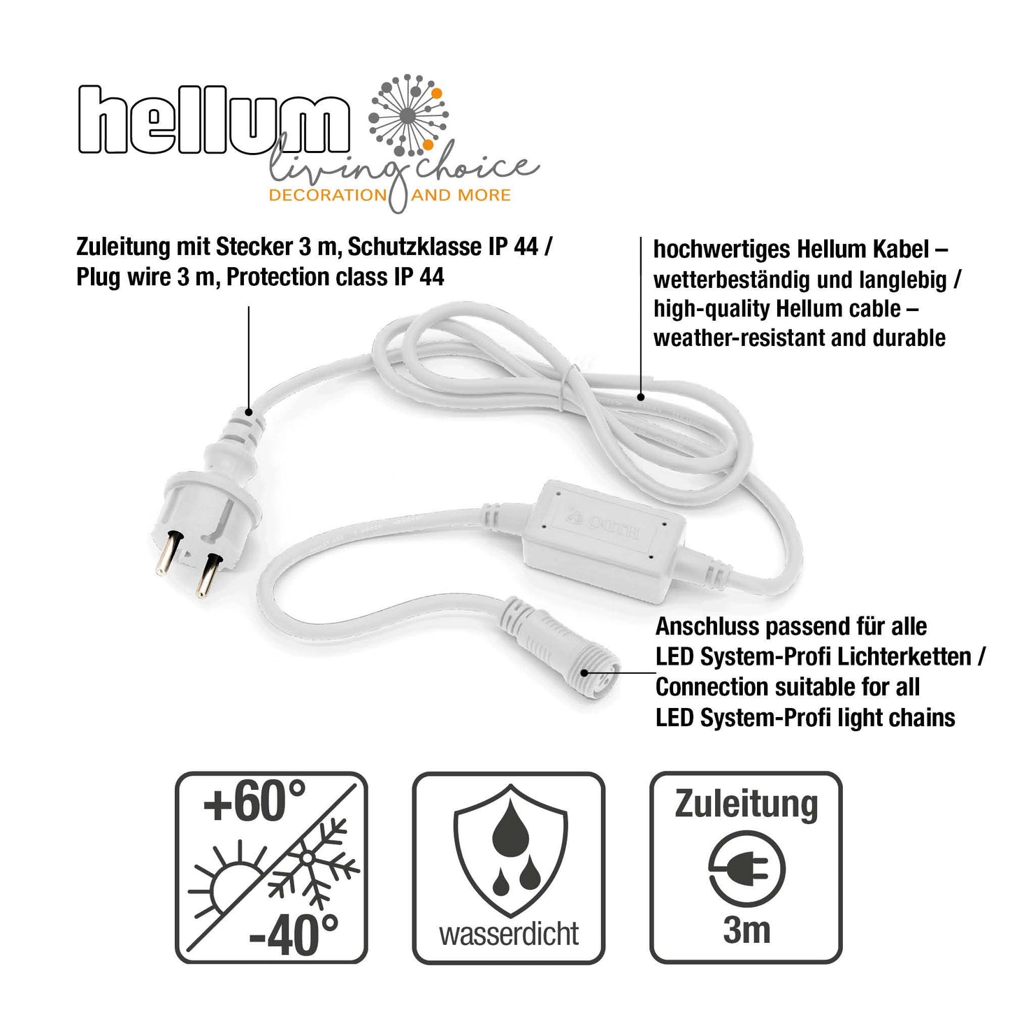 Zuleitung für Straßen-Dekoration, 3 m, weiß