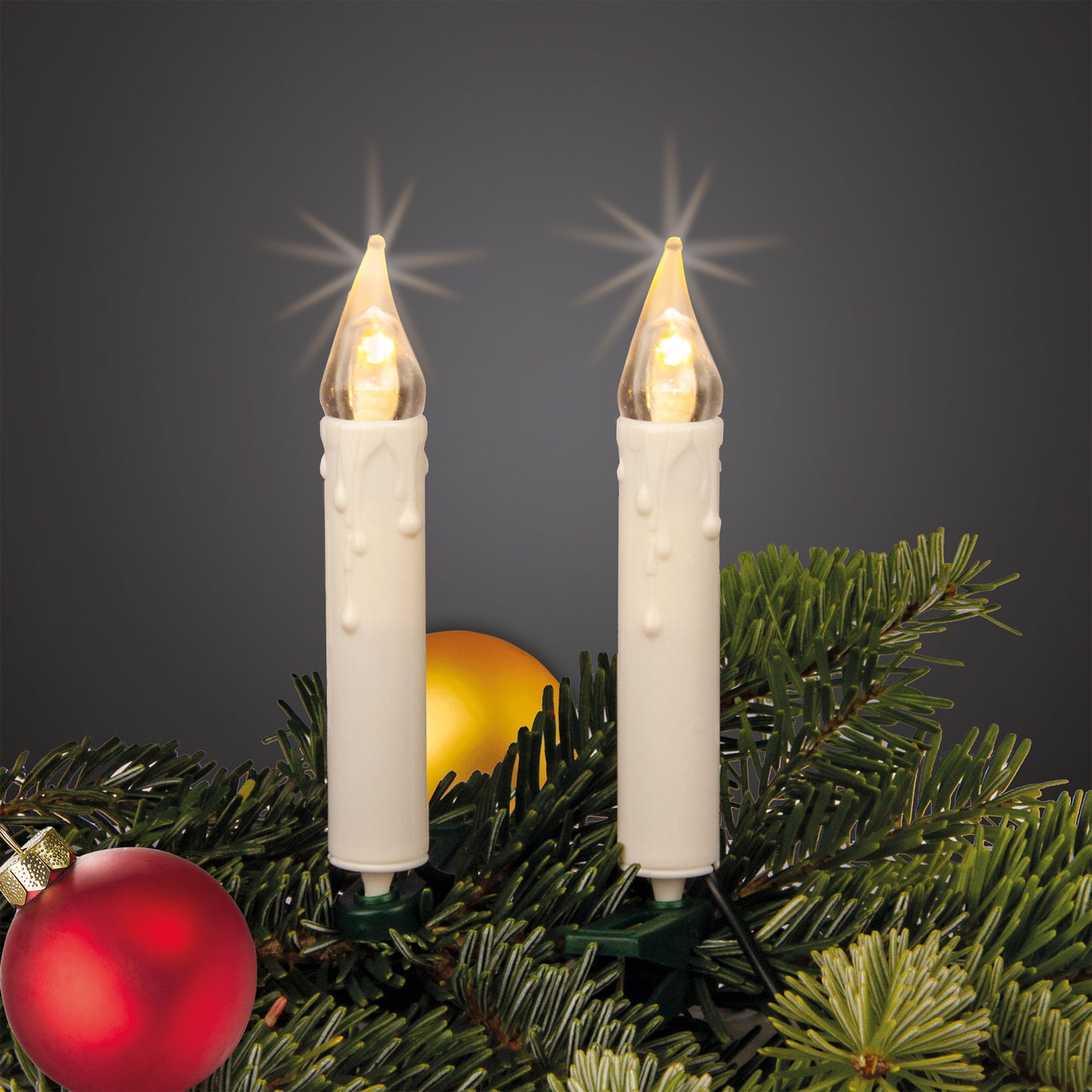 20-tlg. LED-Riffelkerzenkette, warm-weiße LEDs, für innen, mit EU-Stecker