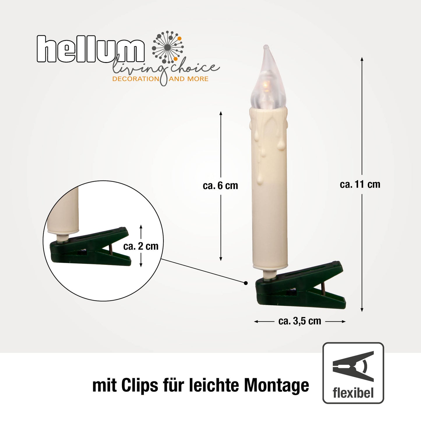 20-tlg. LED-Riffelkerzenkette, warm-weiße LEDs, für innen, mit EU-Stecker