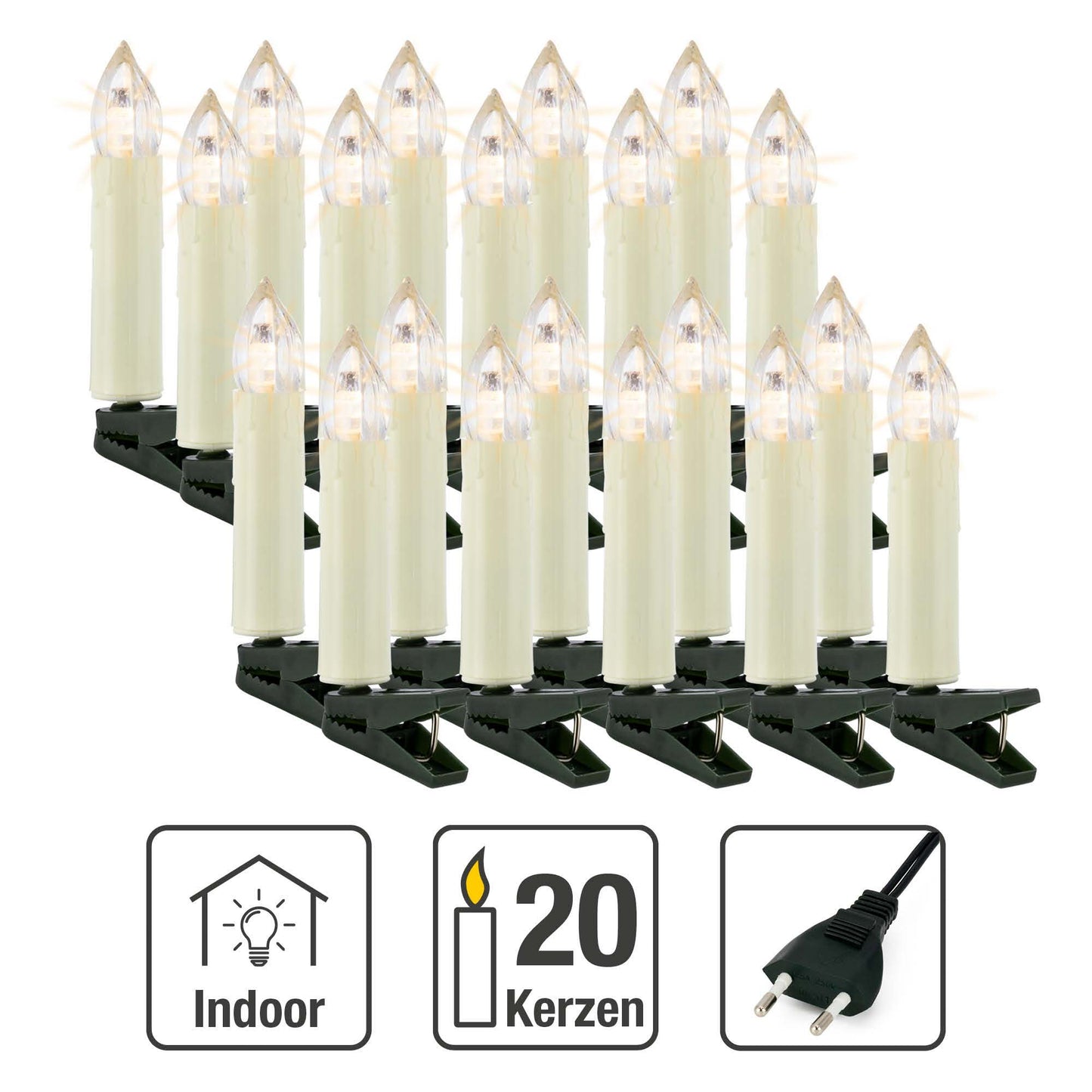 LED-Riffelkerzenkette, 20 LEDs ww, für innen