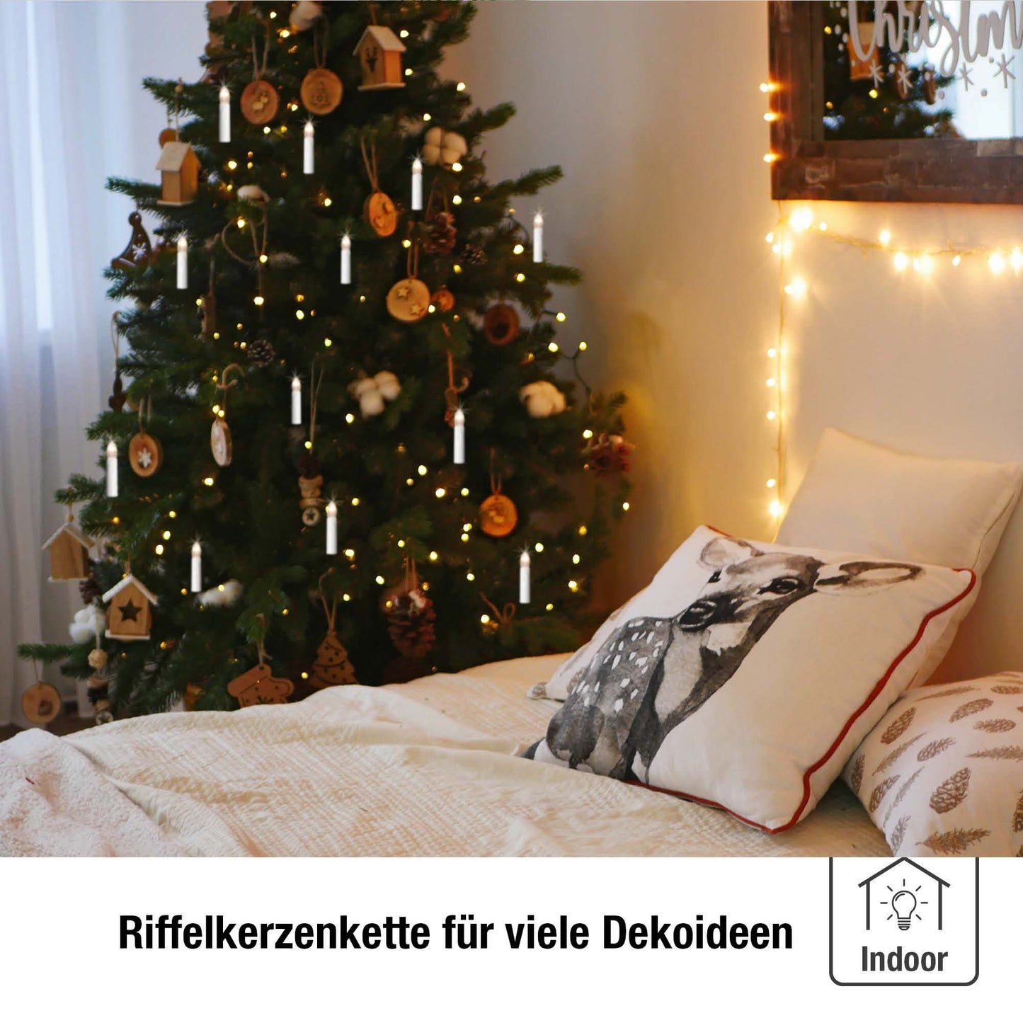 LED Lichterkette Weihnachtsbaum, 30 LED warmweiß, Lichterkette Kerzen innen elfenbein 8,7m beleuchtet, 560336