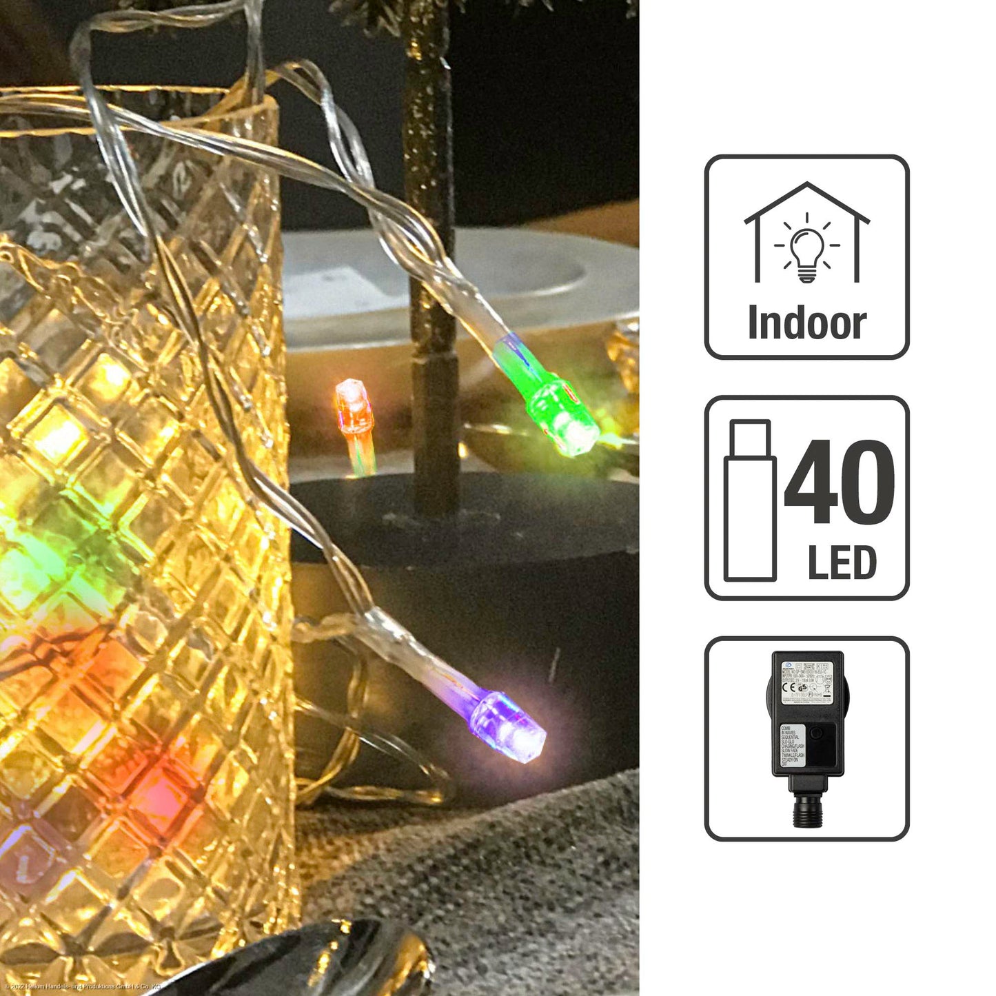Hellum LED Lichterkette, 40 LEDs, bunt, beleuchtet 5,85m, 8 Leuchtmodi, für innen 560473