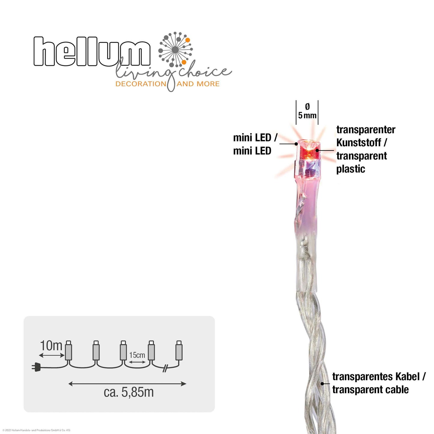 Hellum LED Lichterkette, 40 LEDs, bunt, beleuchtet 5,85m, 8 Leuchtmodi, für innen 560473