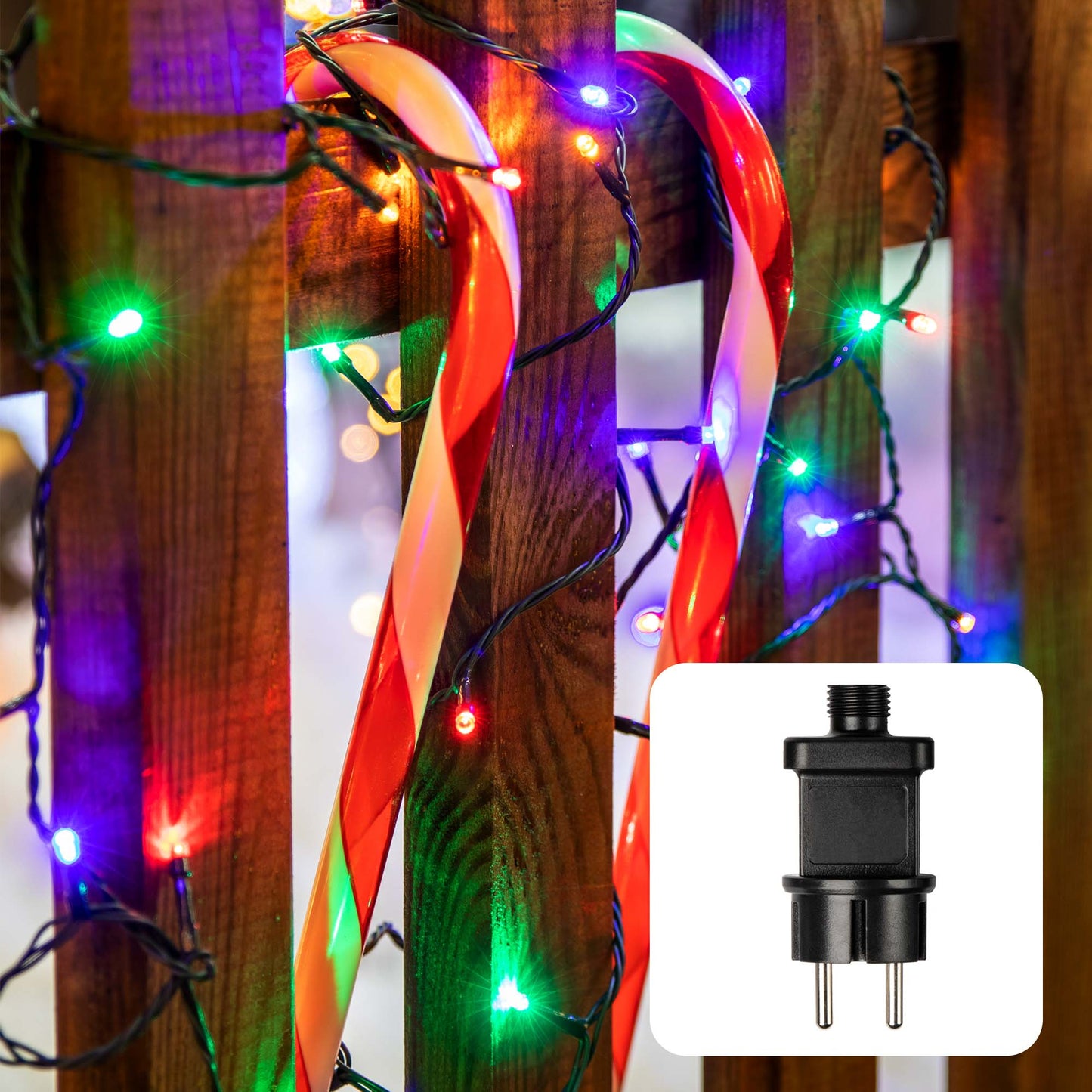 LED-Lichterkette, 80 LEDs multicolor, Außen-Transformator