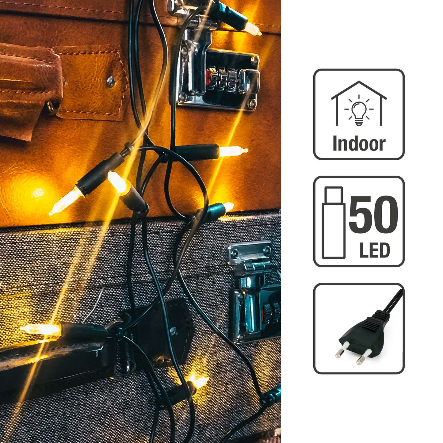 50-tlg. LED-Pisello-Minilichterkette, warm-weiße LEDs, innen, EU-Stecker