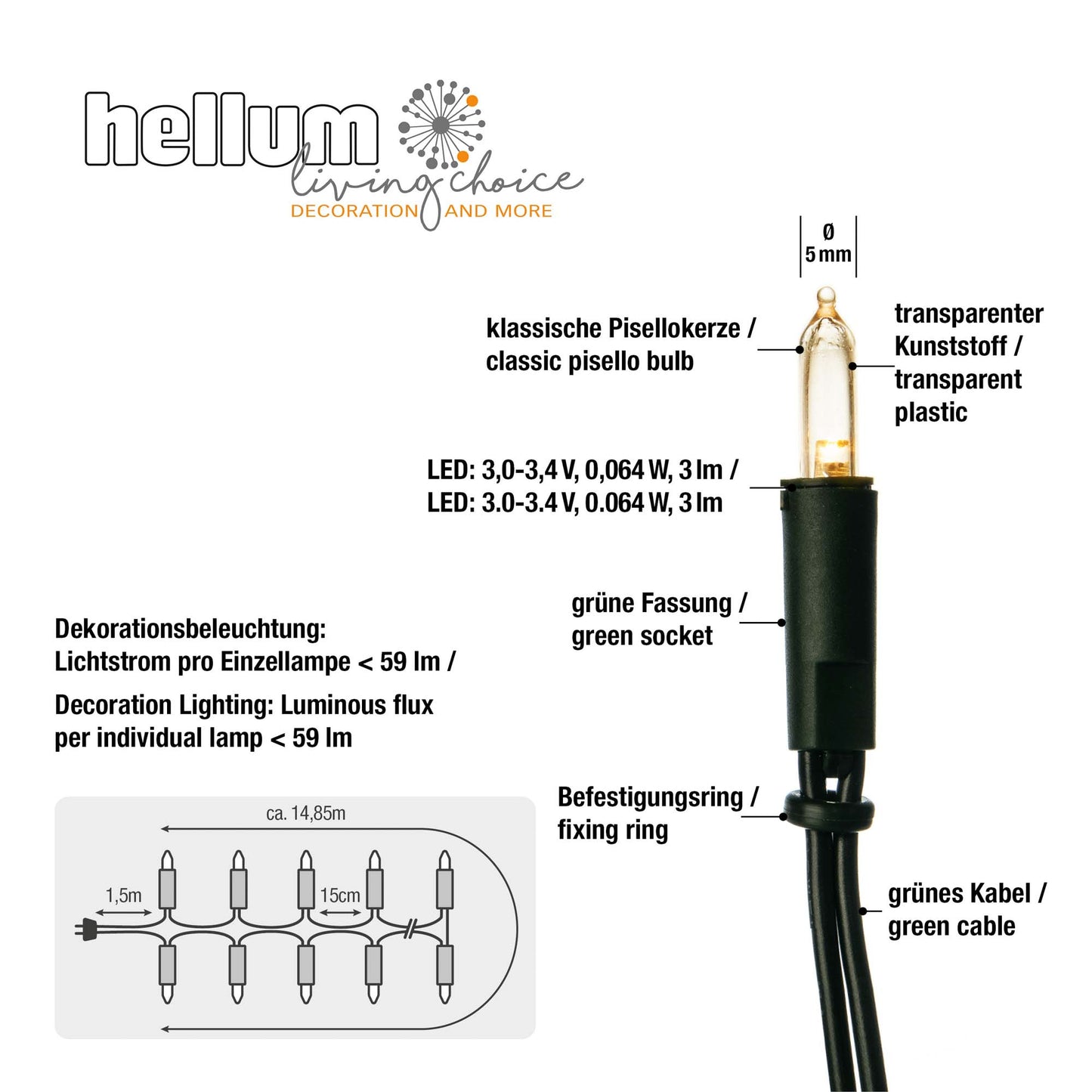 100-tlg. LED-Pisello-Minilichterkette, warm-weiße LEDs, innen, EU-Stecker 150230