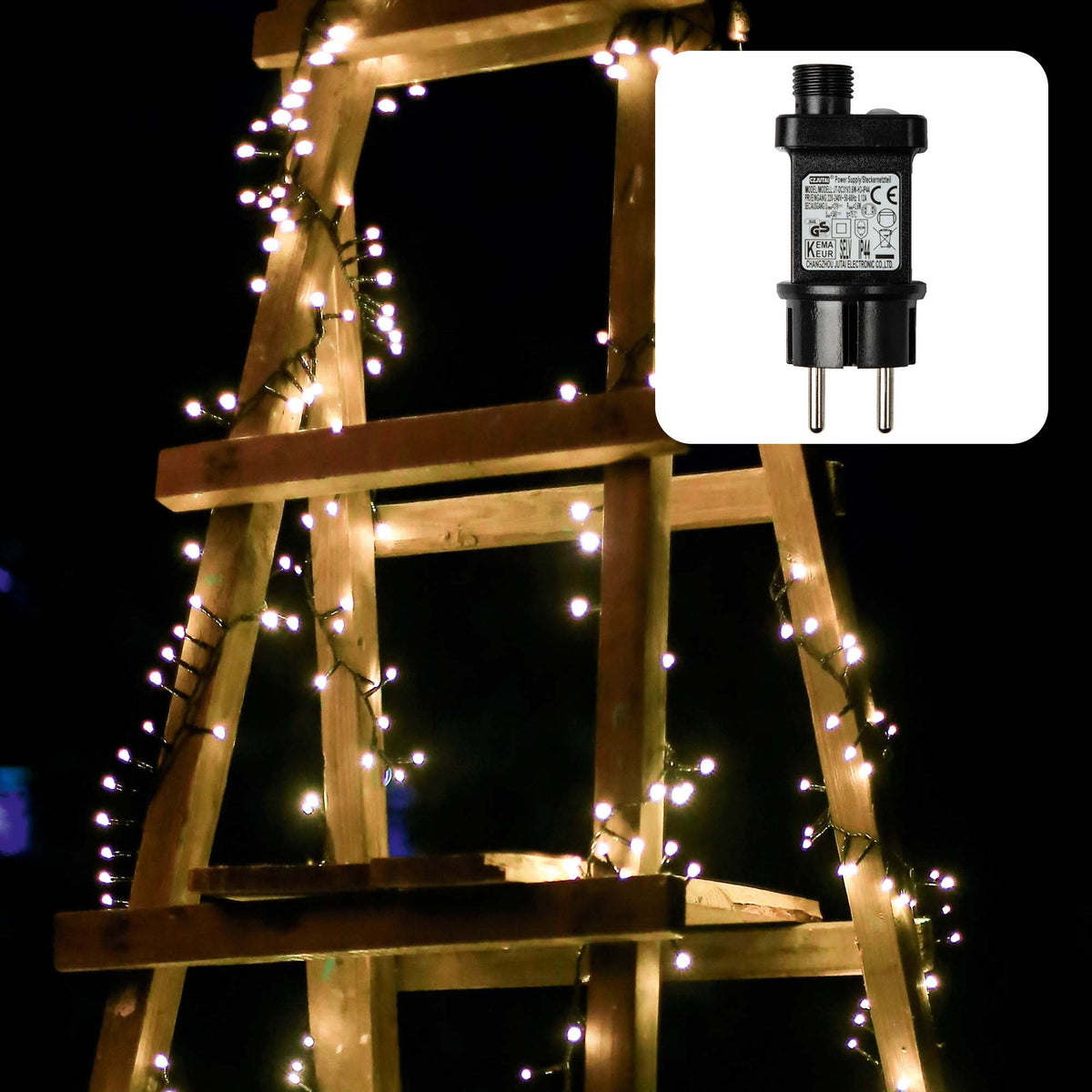 Hellum LED Lichterkette schwarz,Cluster 384 LED warmweiß 8 Funktionen, mit Transformator, für Außen 561050