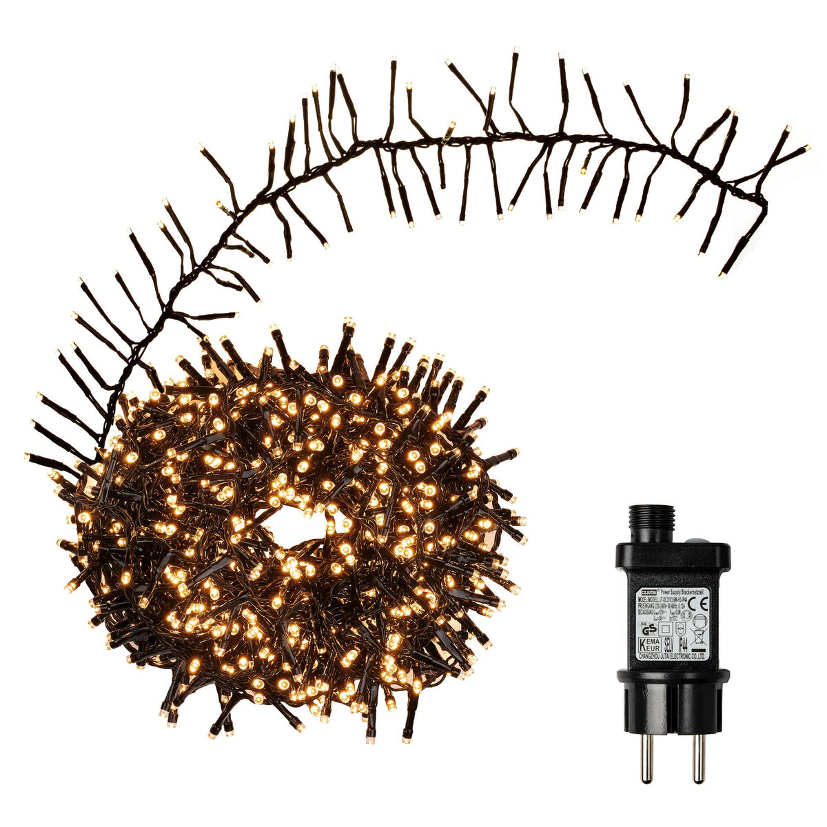 Hellum LED Lichterkette schwarz,Cluster 384 LED warmweiß 8 Funktionen, mit Transformator, für Außen 561050