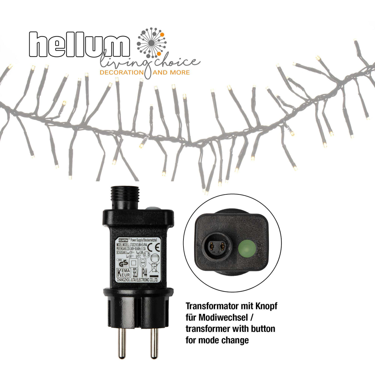Hellum LED Lichterkette schwarz,Cluster 384 LED warmweiß 8 Funktionen, mit Transformator, für Außen 561050