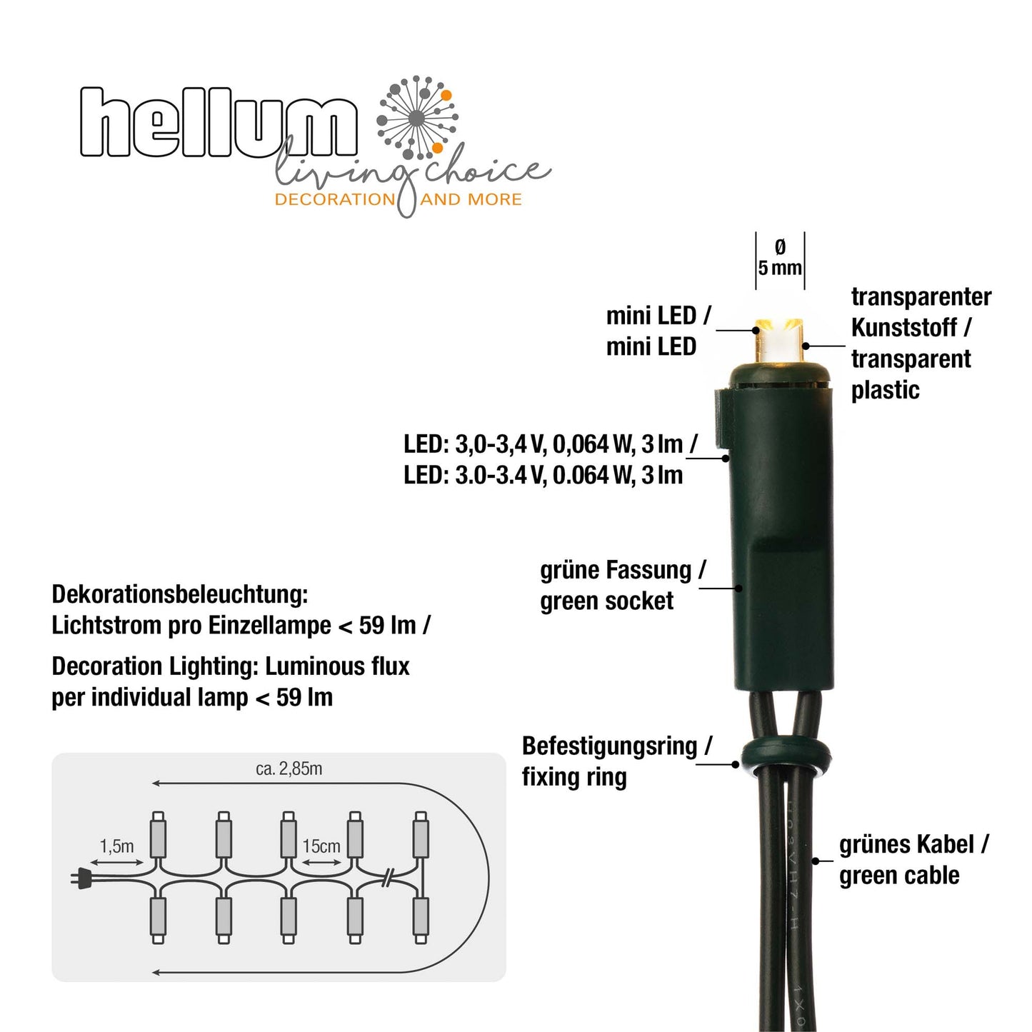 LED Minilichterkette, 20 LEDs ww, Innenstecker_150285