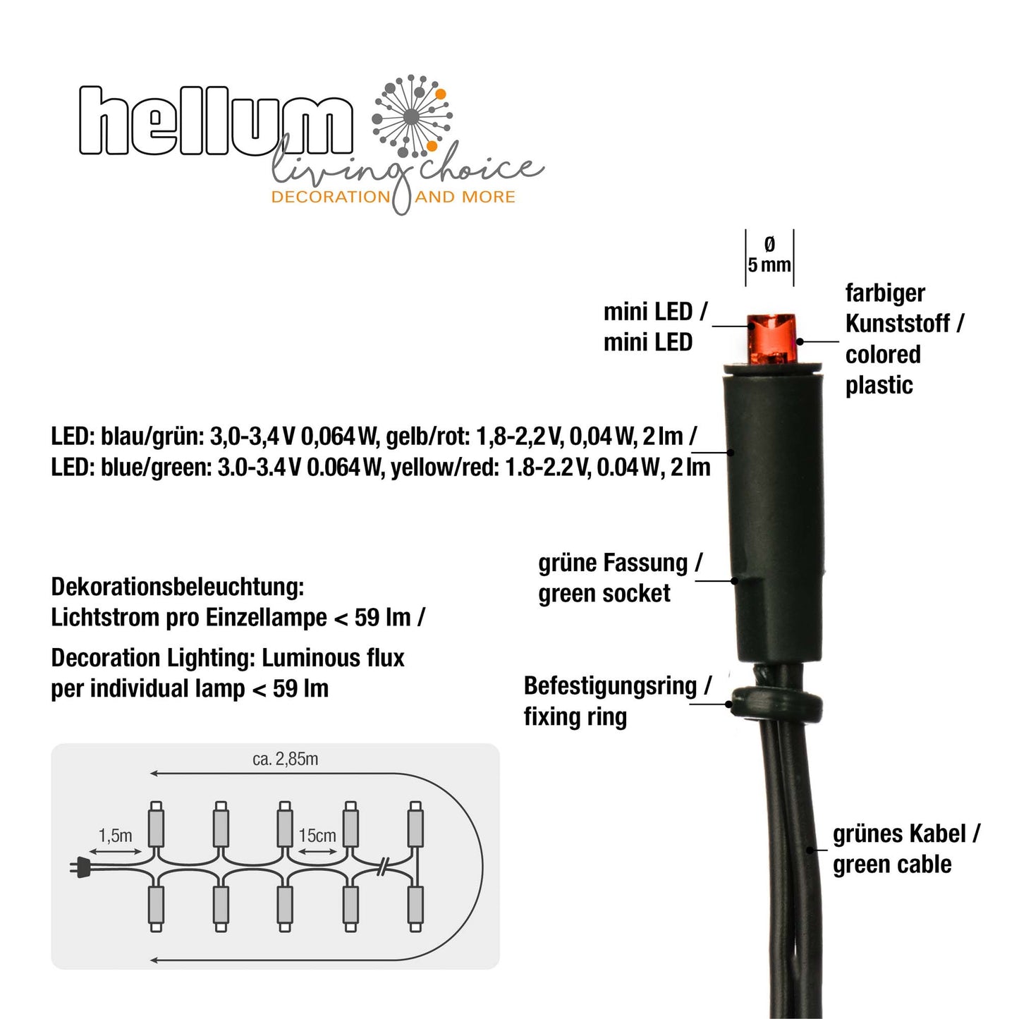 LED Minilichterkette, 20 LEDs bunt, Innenstecker_150308