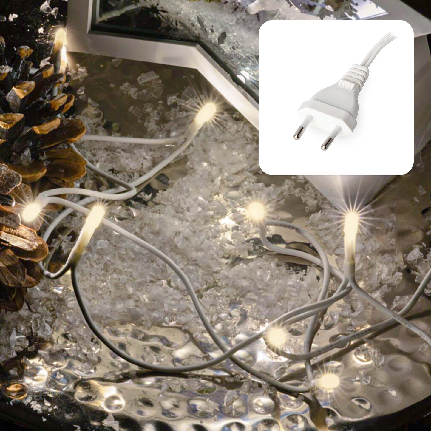 20-tlg. LED-Lichterkette, warm-weiße LEDs, weißes-Kabel, Euro-Stecker, 579116