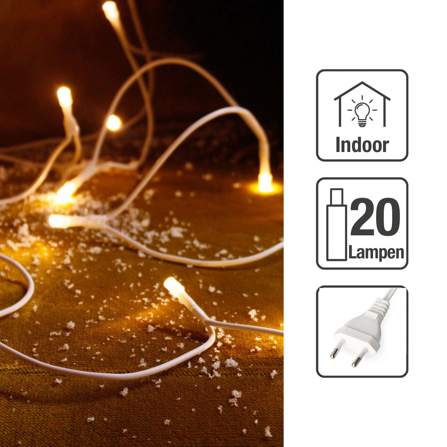 20-tlg. LED-Lichterkette, warm-weiße LEDs, weißes-Kabel, Euro-Stecker, 579116