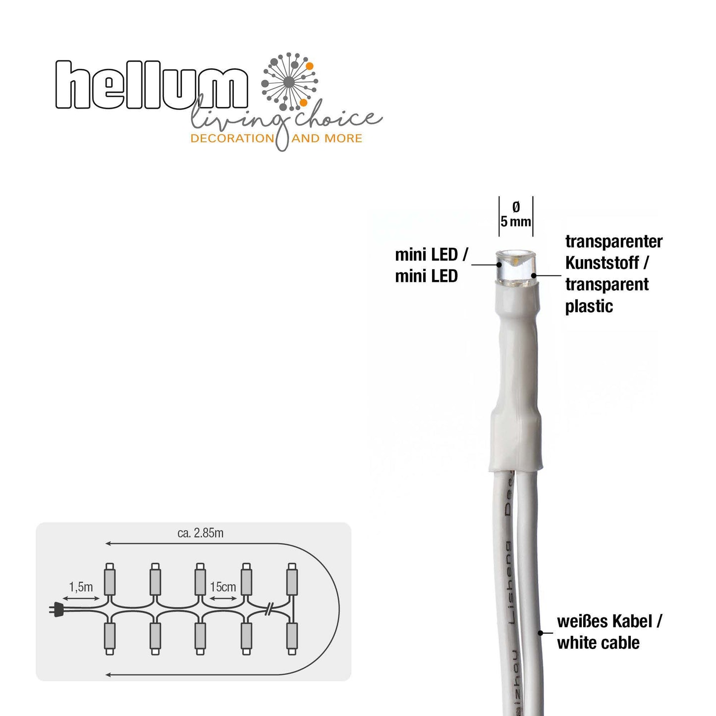 20-tlg. LED-Lichterkette, warm-weiß, weißes Kabel, Euro-Stecker, 563986