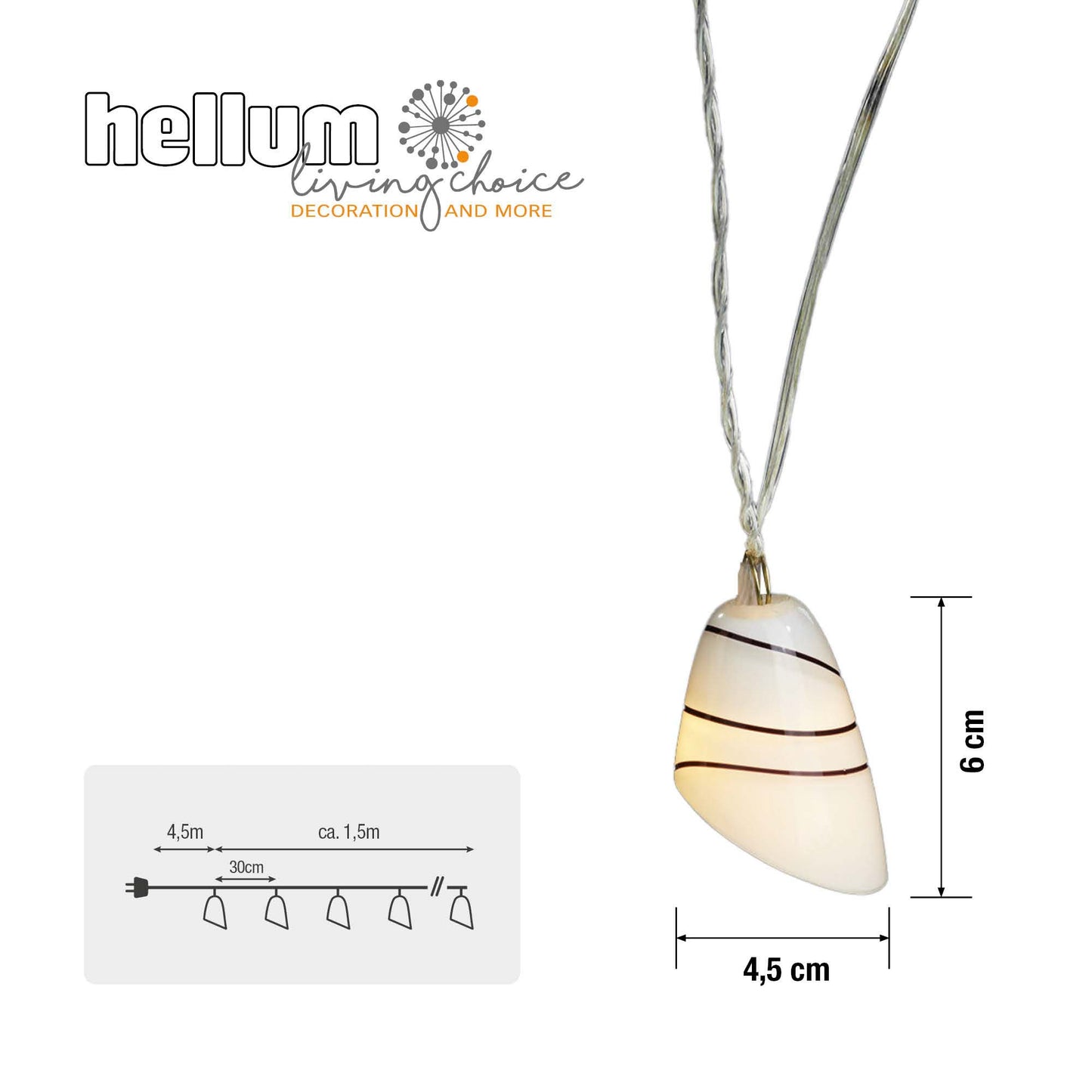 LED-Lichterkette mit Glasdekoration, 6 LEDs ww, Innen-Transformator