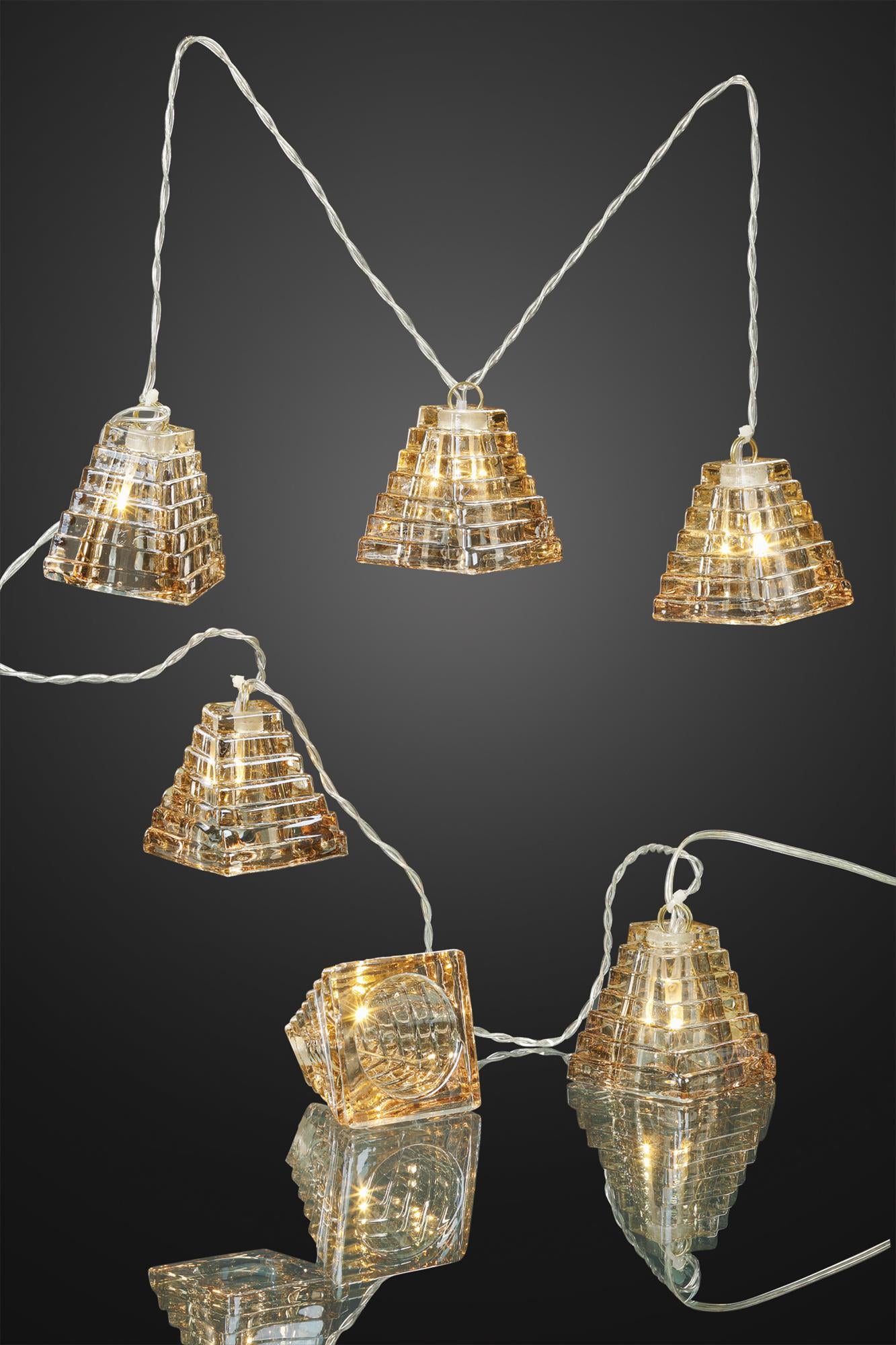 LED-Lichterkette mit Glasdekoration, 6 LEDs ww, batteriebetrieben