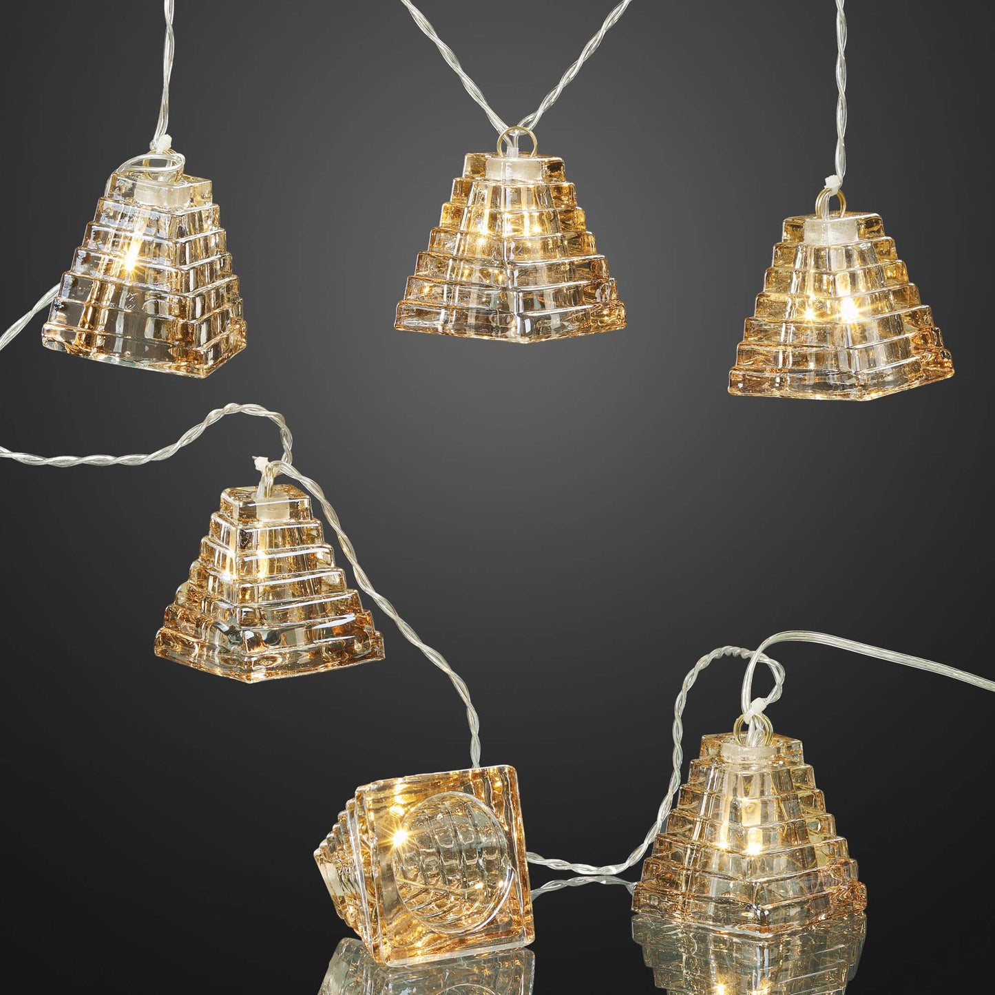 LED-Lichterkette mit Glasdekoration, 6 LEDs ww, batteriebetrieben