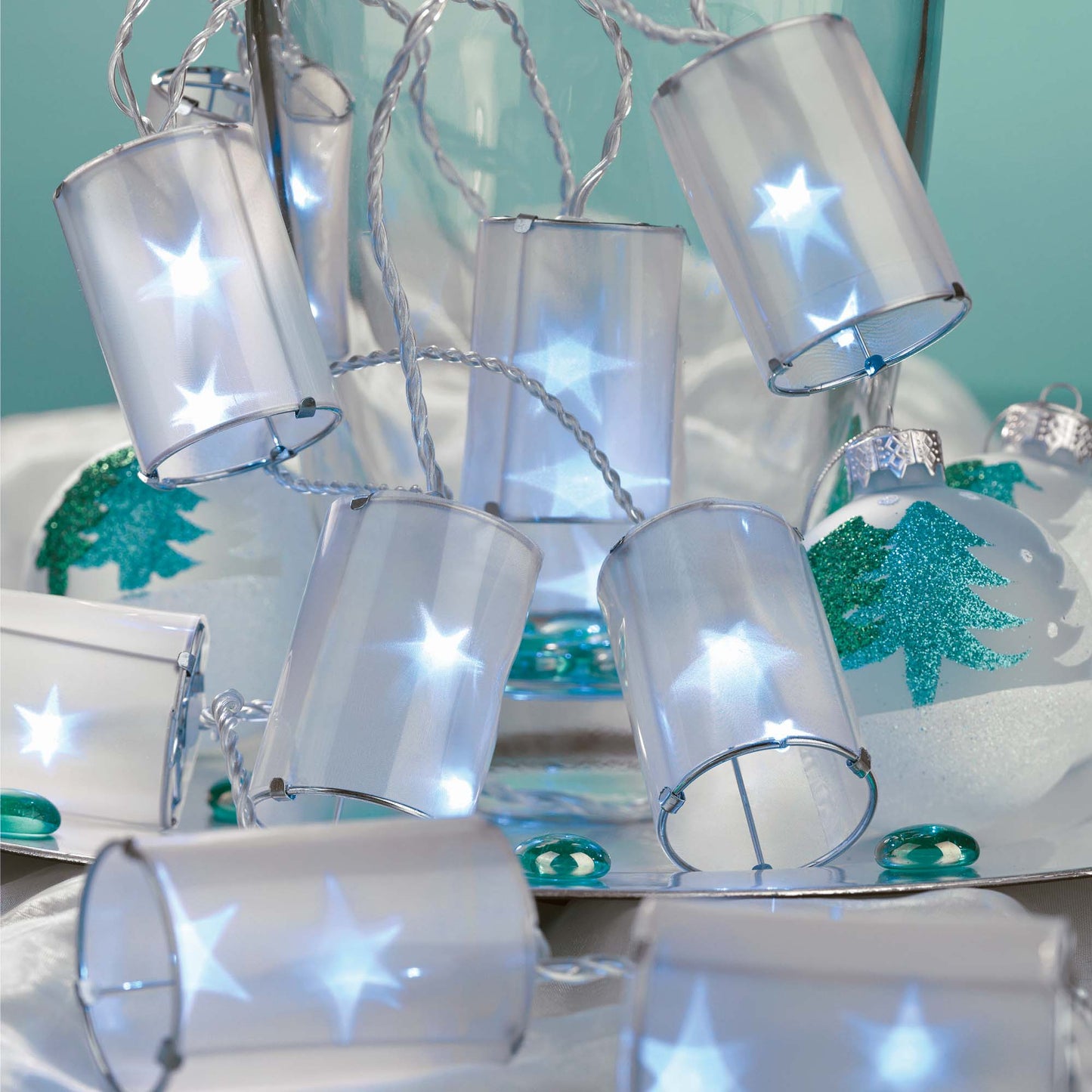 10-tlg. LED-Lichterkette mit 10 Holografie-Laternen