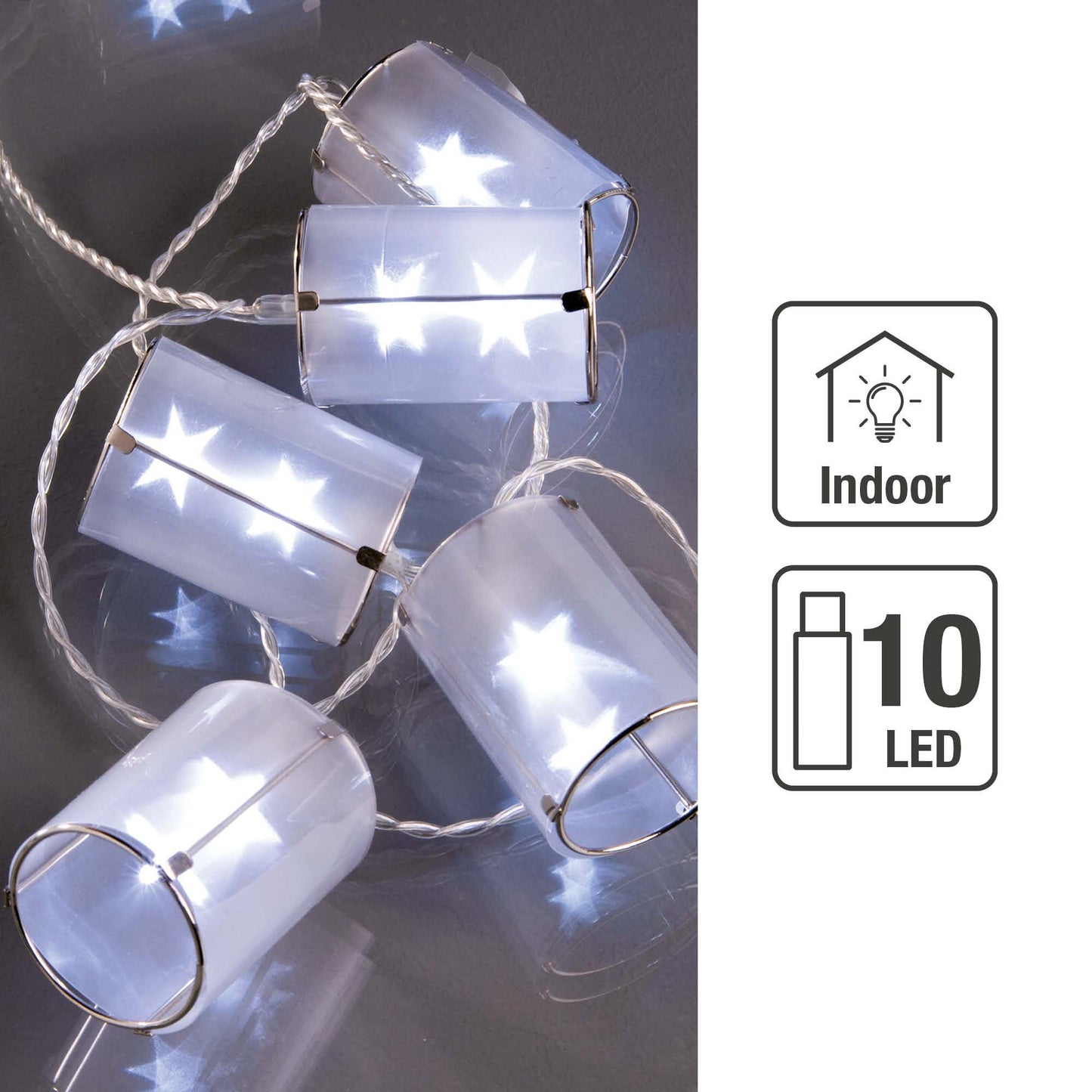 10-tlg. LED-Lichterkette mit 10 Holografie-Laternen