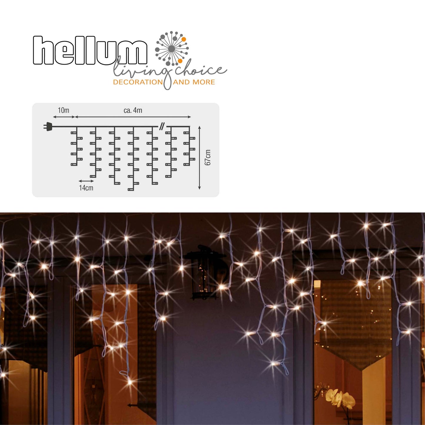 LED-Eislichtvorhang, 180 LEDs warm-weiß, Außen-Transformator