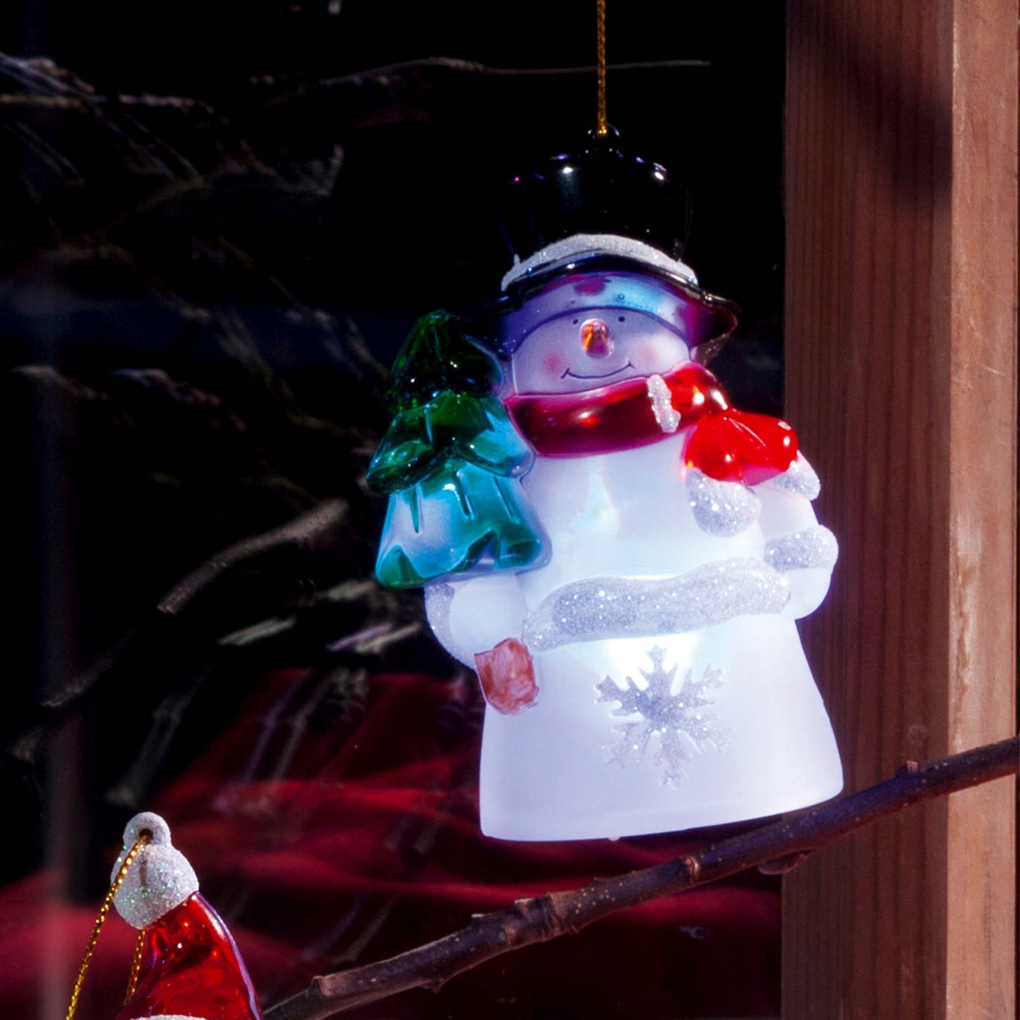 LED-Schneemann zum Aufhängen, 1 LED, RGB, batteriebetrieben