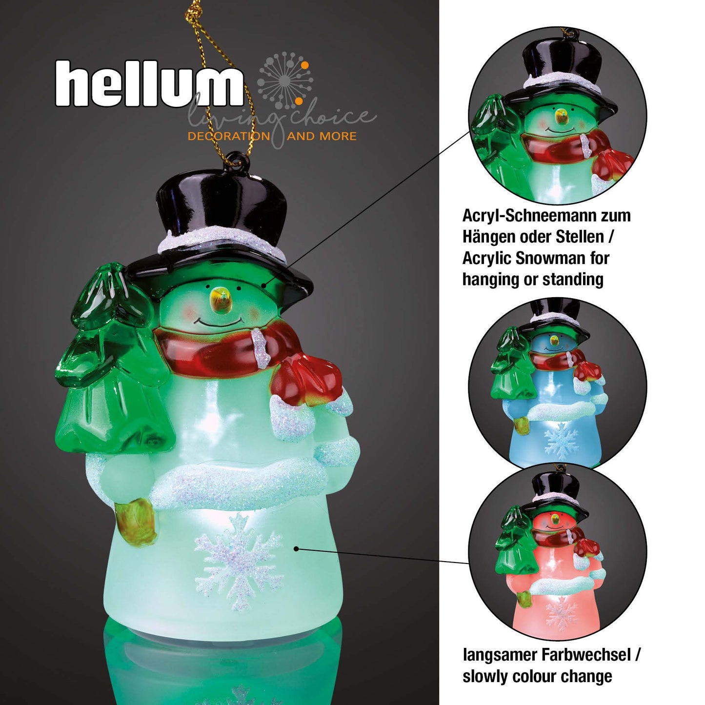LED-Schneemann zum Aufhängen, 1 LED, RGB, batteriebetrieben