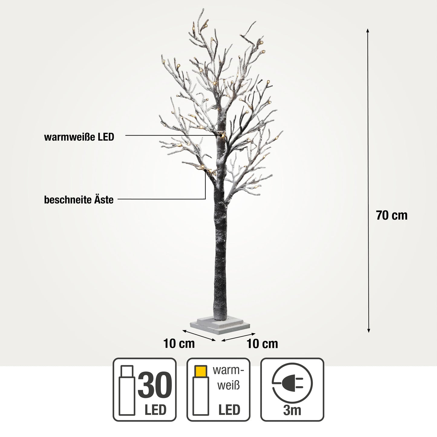 LED-Baum, beschneit, 30 LEDs ww, H: 70cm, Innen-Transformator