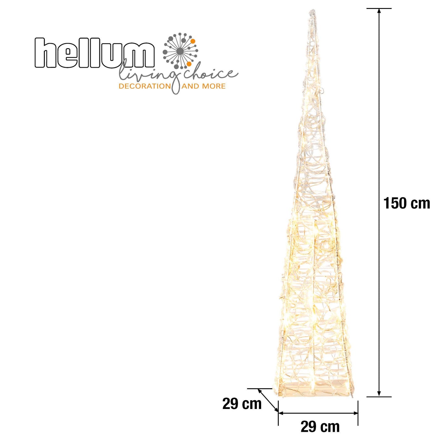 LED-Acryl-Pyramide, 150 LEDs ww,  H: 150 cm,  Außen-Transformator