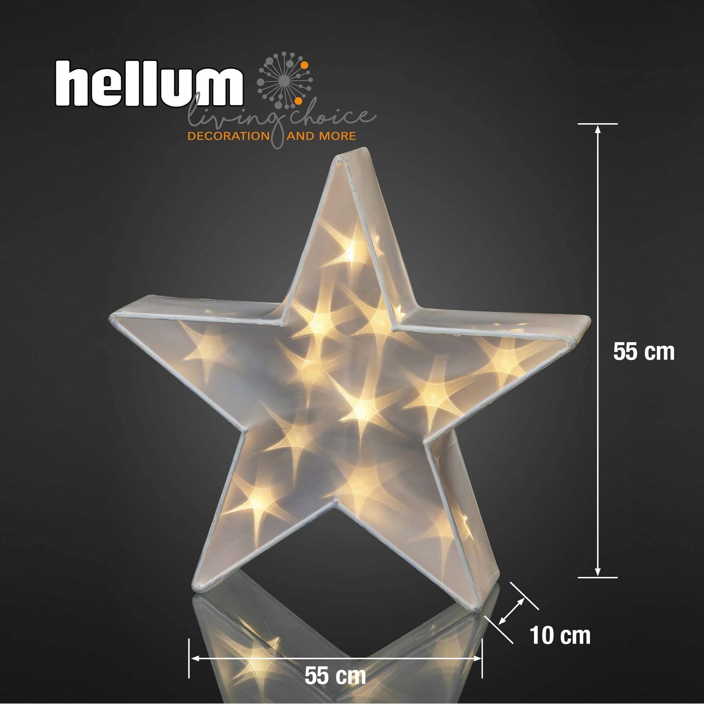 LED-Holografie-Stern, 16 LEDs warm-weiß, Innen-Transformator