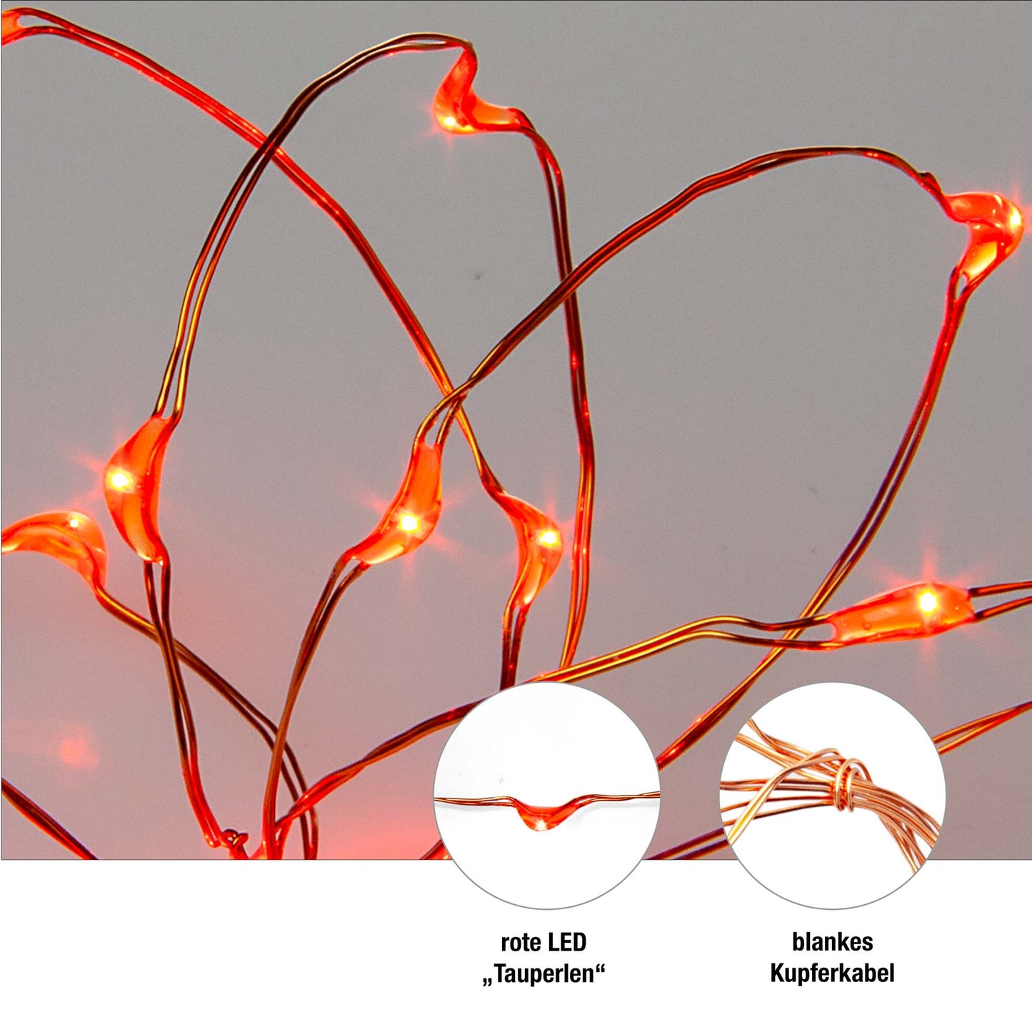 Hellum Tauperlenlichterkette rot, 20 LEDs, beleuchtet 0,95m, Batterie 570755