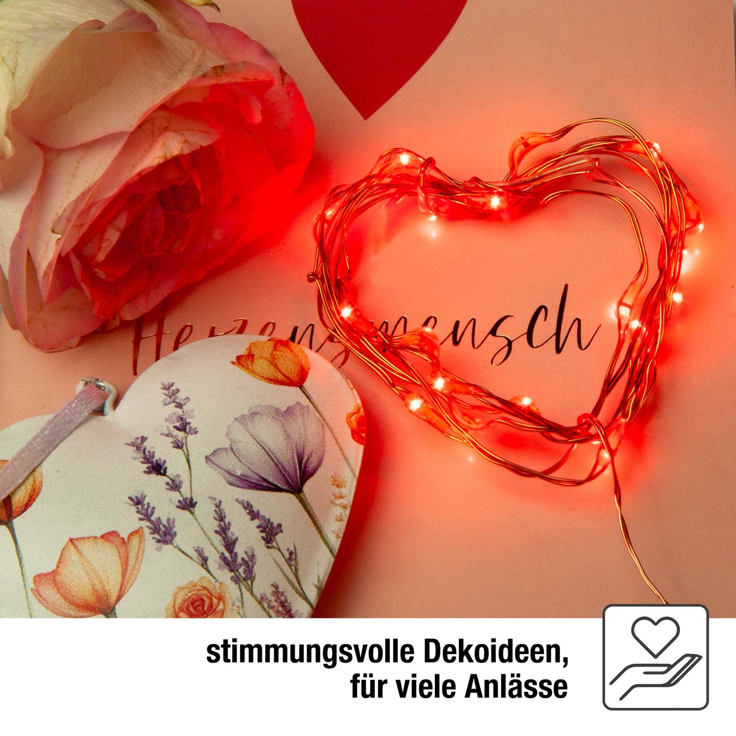 Hellum Tauperlenlichterkette rot, 20 LEDs, beleuchtet 0,95m, Batterie 570755