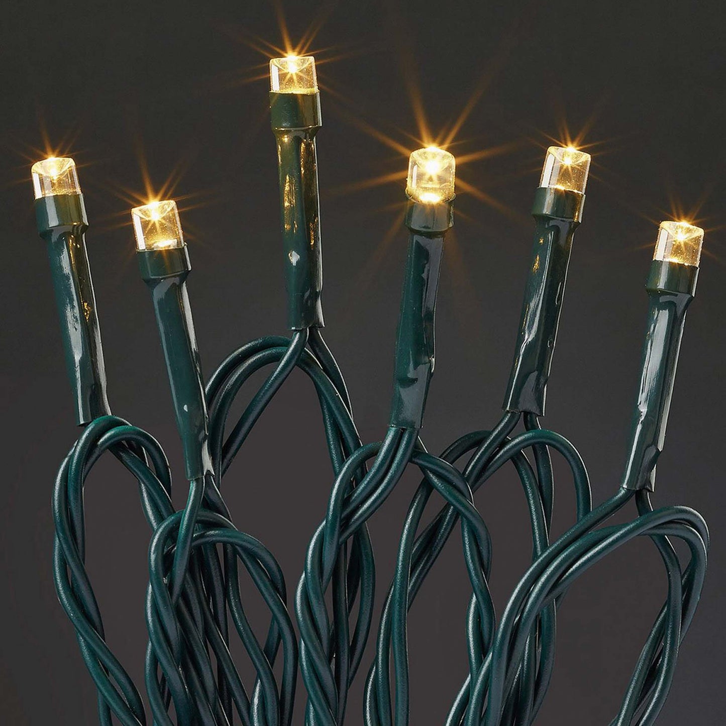 20-tlg. LED-Lichterkette, warm-weiße LEDs, grünes Kabel, batteriebetrieben