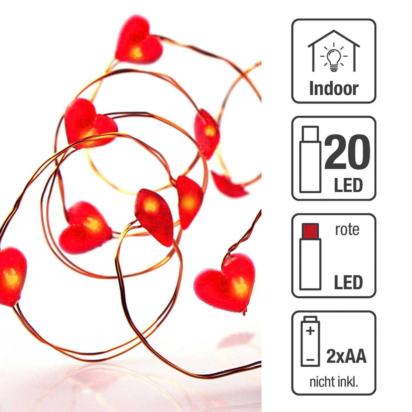 Set LED-Glas-Glocke mit Timer und LED Lichterkette Herzen 523713+570854, batteriebetrieben