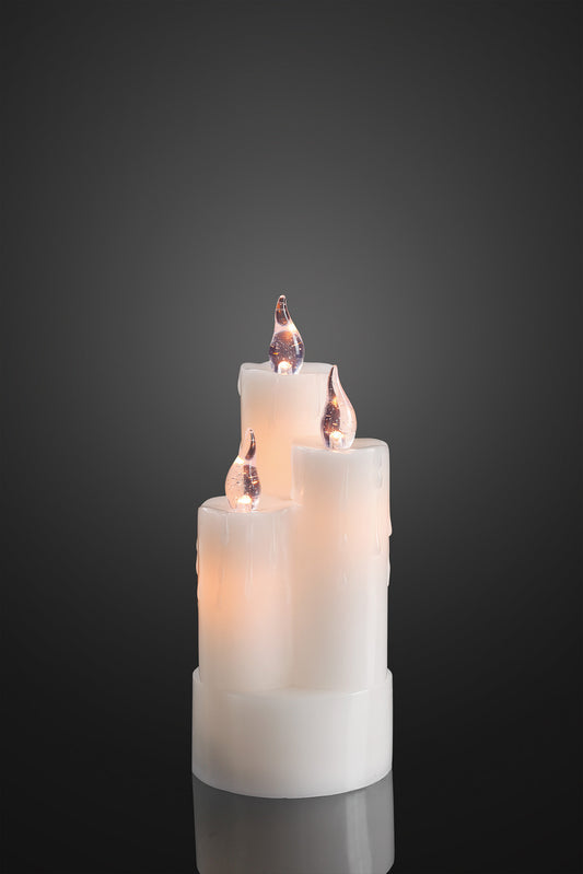 LED-Echtwachskerze, 3 Kerzen kombiniert, weiß, 6 LEDs ww,  H: 20cm, DIA 8cm, batteriebetrieben