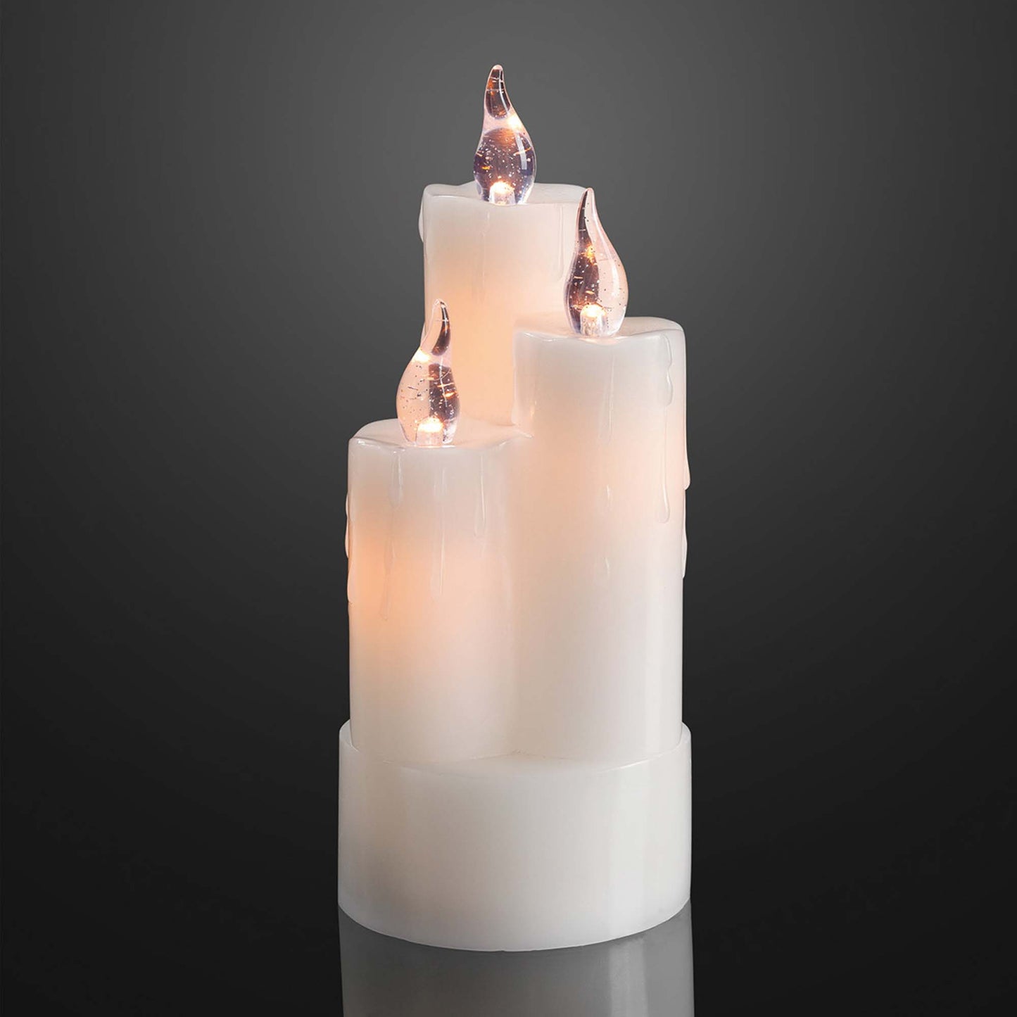 LED-Echtwachskerze, 3 Kerzen kombiniert, weiß, 6 LEDs ww,  H: 20cm, DIA 8cm, batteriebetrieben