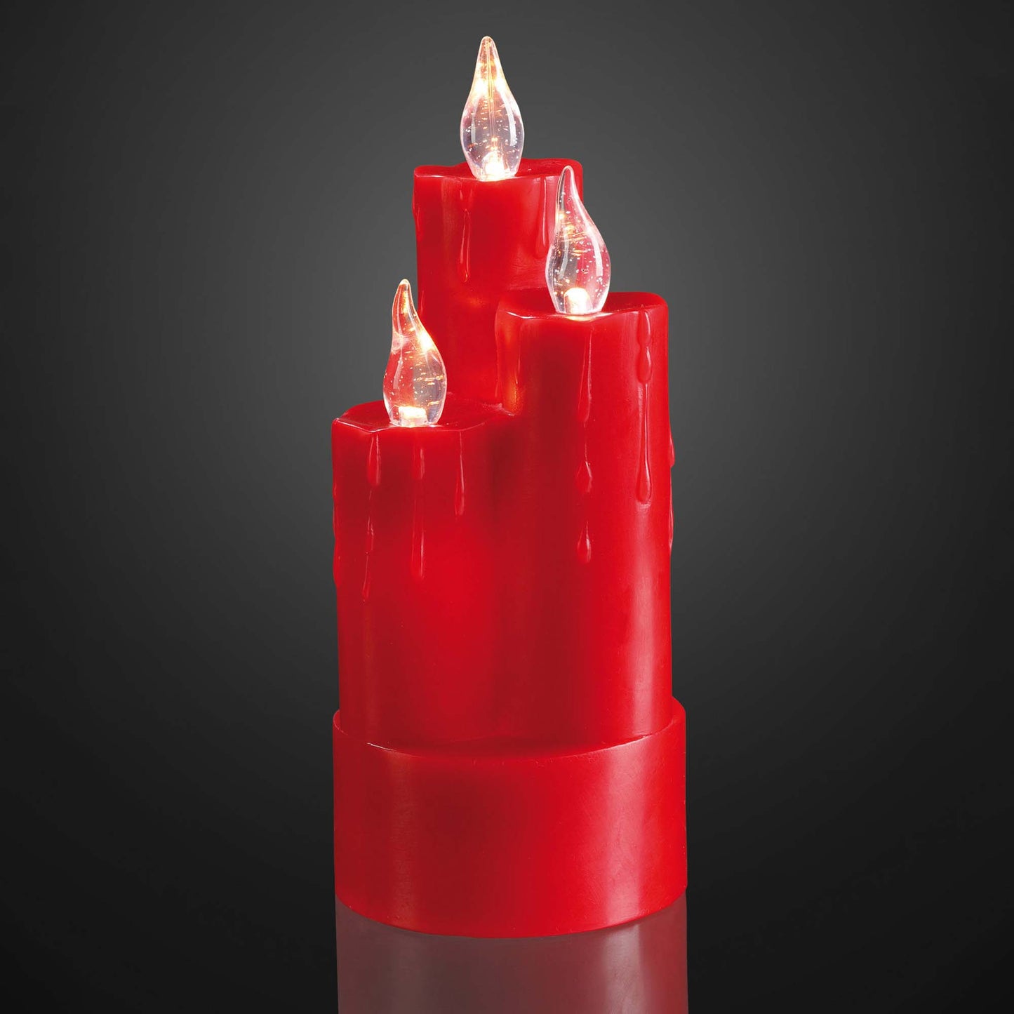 LED-Echtwachskerze, 3 Kerzen kombiniert, rot, 6 LEDs ww, H: 20cm, DIA 8cm, batteriebetrieben