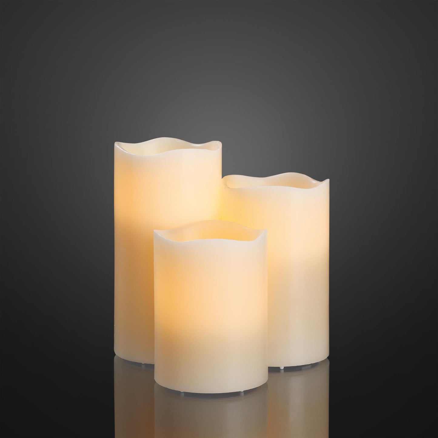 LED-Kerzen, 3er-Set, 15/12,5/10 cm hoch, weiß, RGB, Timer, FB, batteriebetrieben