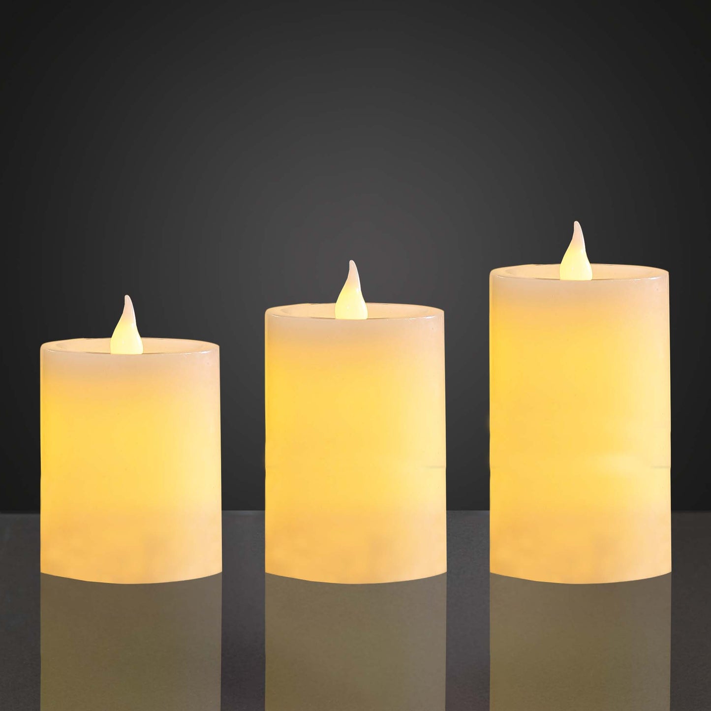 LED-Wachskerzen, 3er-Set, weiß,  H: 11,5 cm, 3 LEDs gelb, Dämmerungssensor