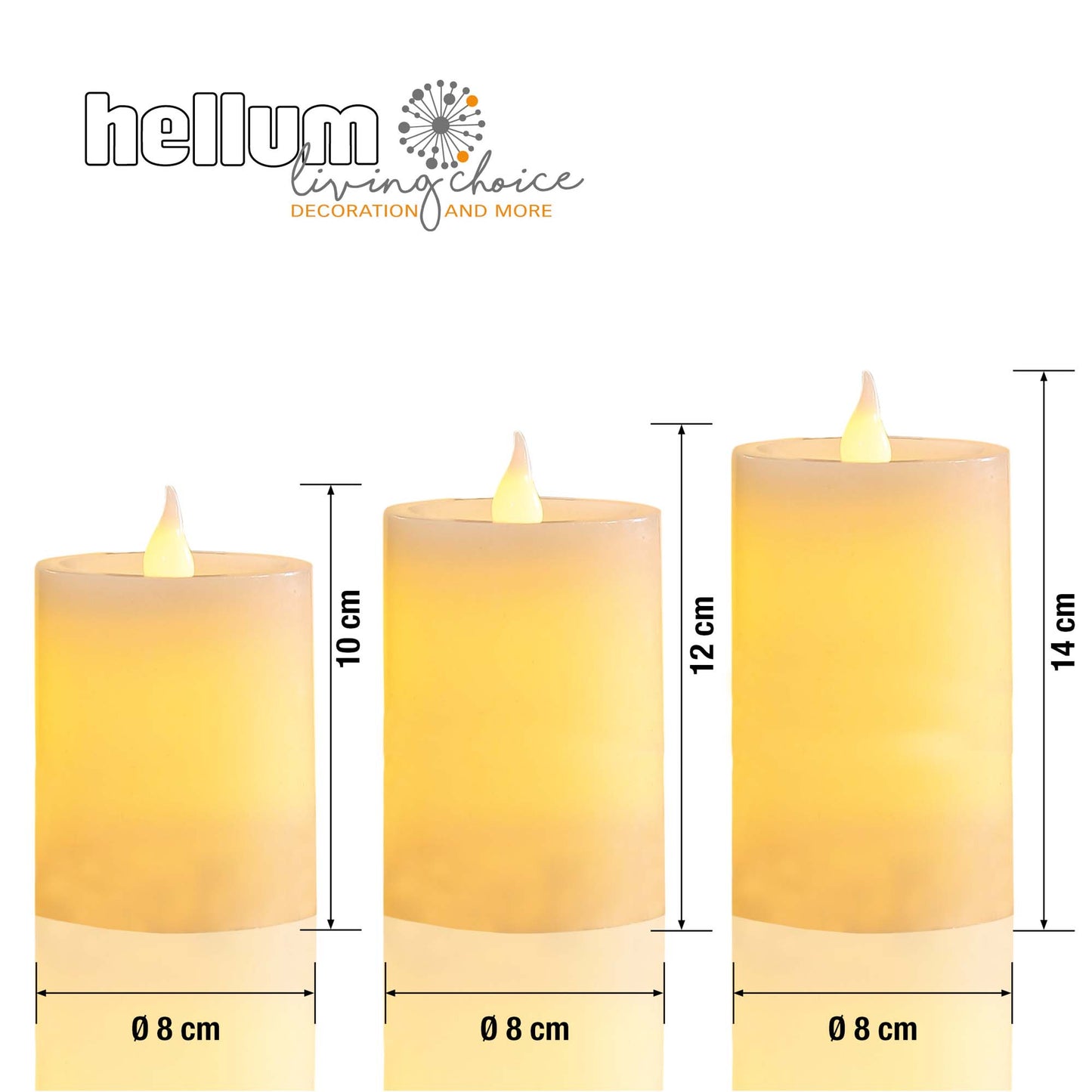 LED-Wachskerzen, 3er-Set, weiß,  H: 11,5 cm, 3 LEDs gelb, Dämmerungssensor
