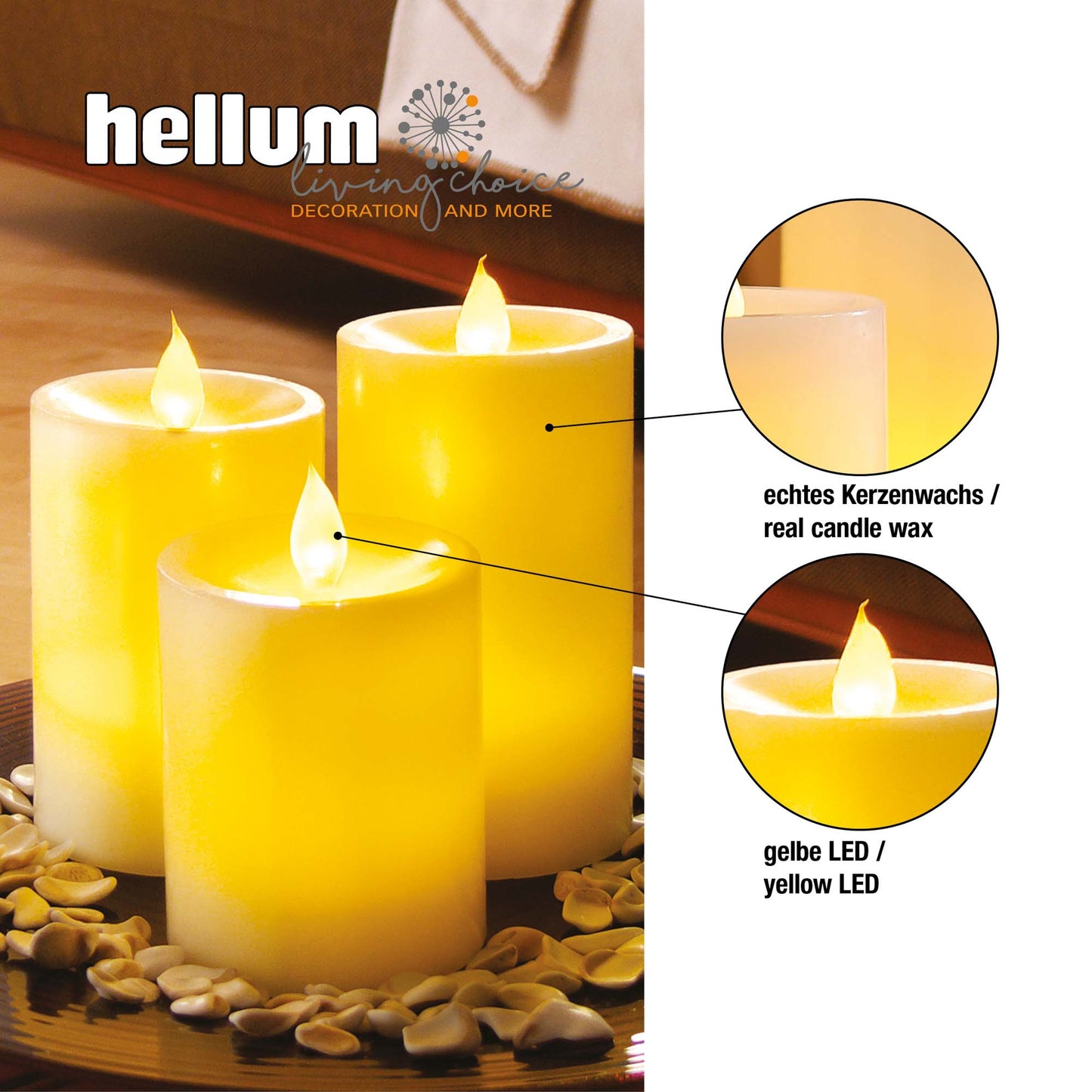 LED-Wachskerzen, 3er-Set, weiß,  H: 11,5 cm, 3 LEDs gelb, Dämmerungssensor