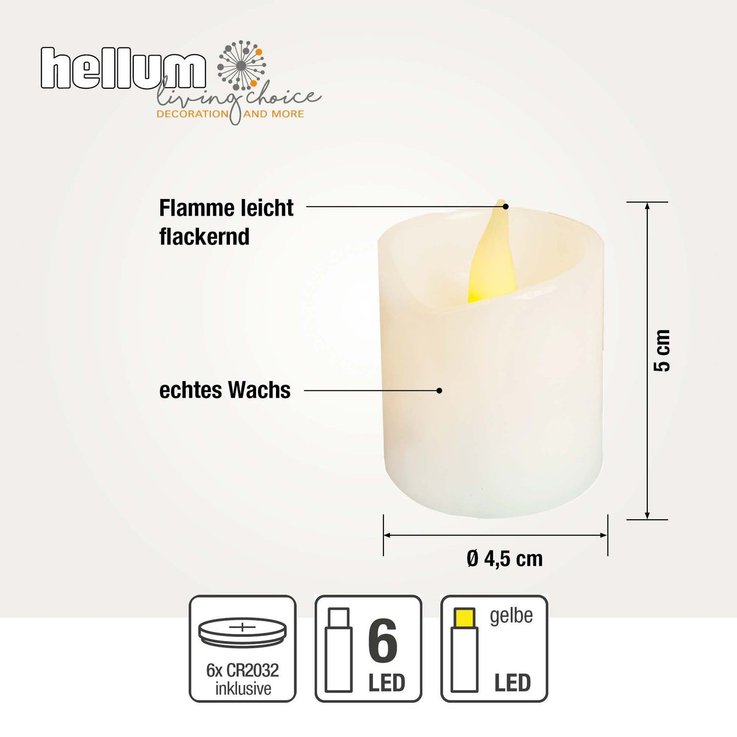LED-Wachskerzen, 6er Set, weiß, 5x5cm, inkl. Batterien_572100