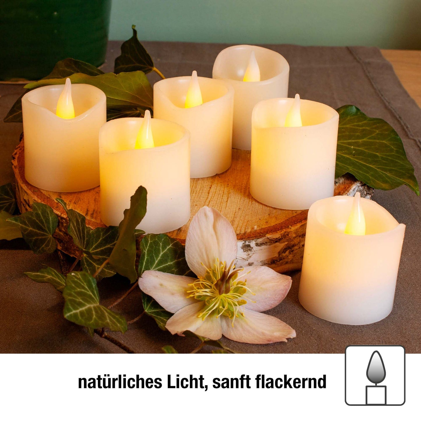 LED-Wachskerzen, 6er Set, weiß, 5x5cm, inkl. Batterien_572100