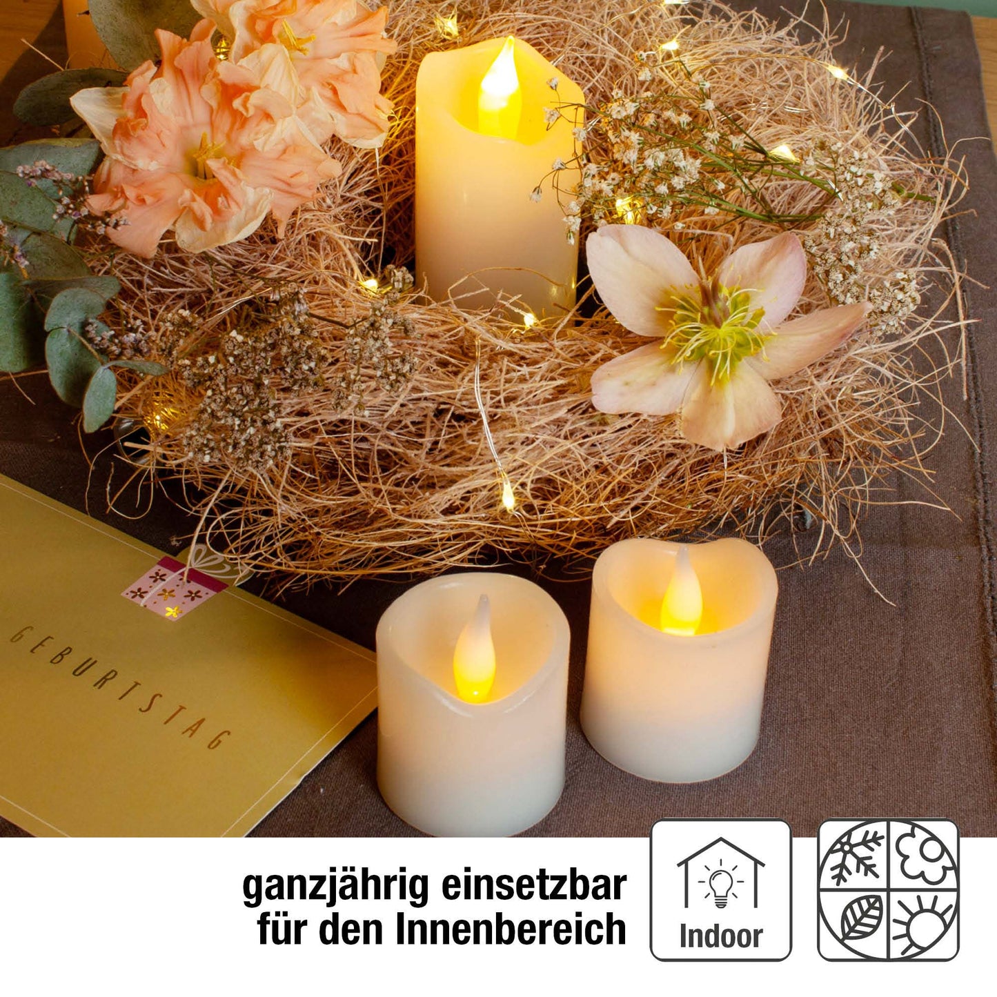 LED-Wachskerzen, 6er Set, weiß, 5x5cm, inkl. Batterien_572100