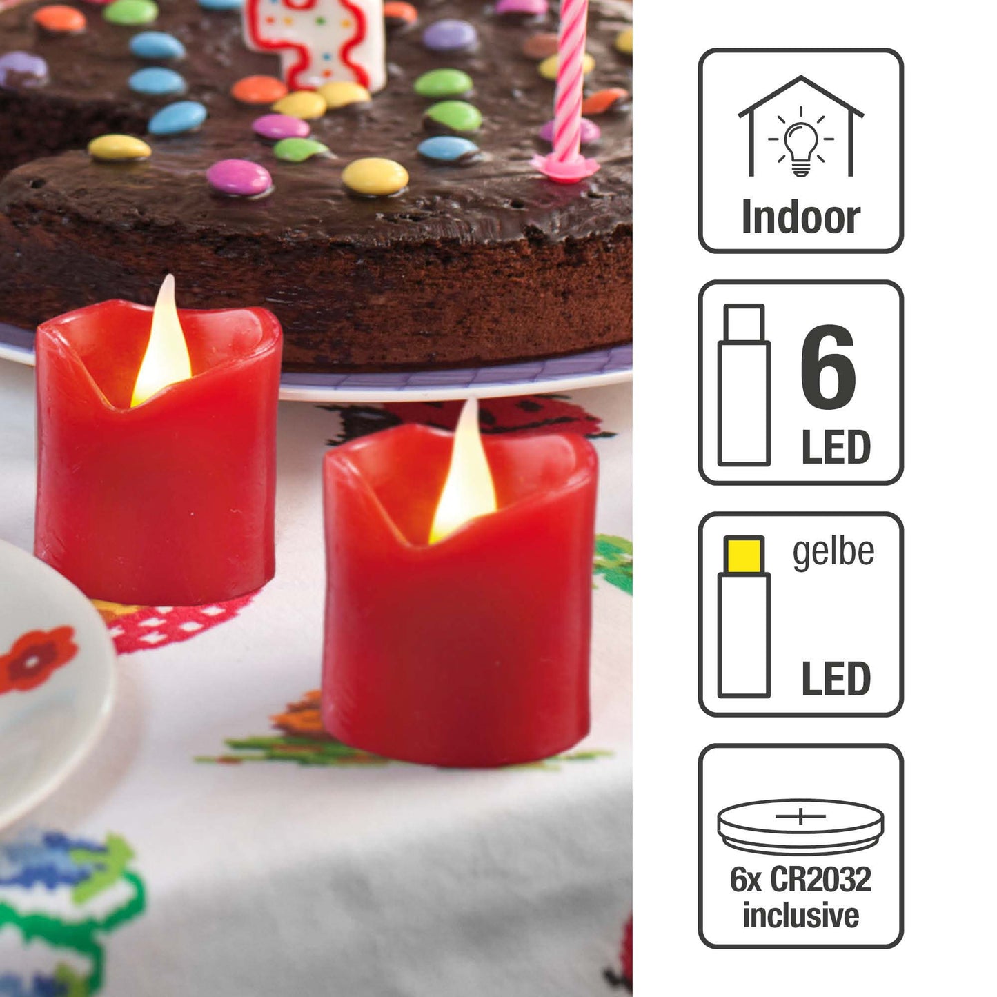 LED-Wachskerzen, 6er-Set ,4,2 cm hoch, 4 cm Ø, rot, gelbe LED, batteriebetrieben_572117