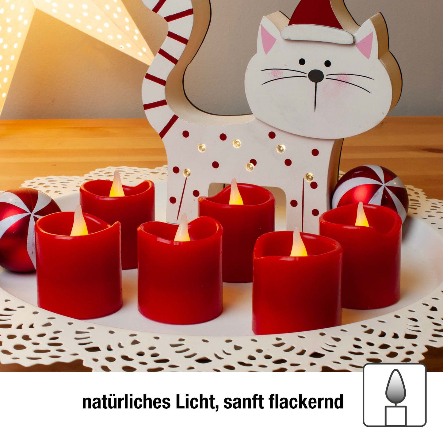 LED-Wachskerzen, 6er-Set ,4,2 cm hoch, 4 cm Ø, rot, gelbe LED, batteriebetrieben_572117